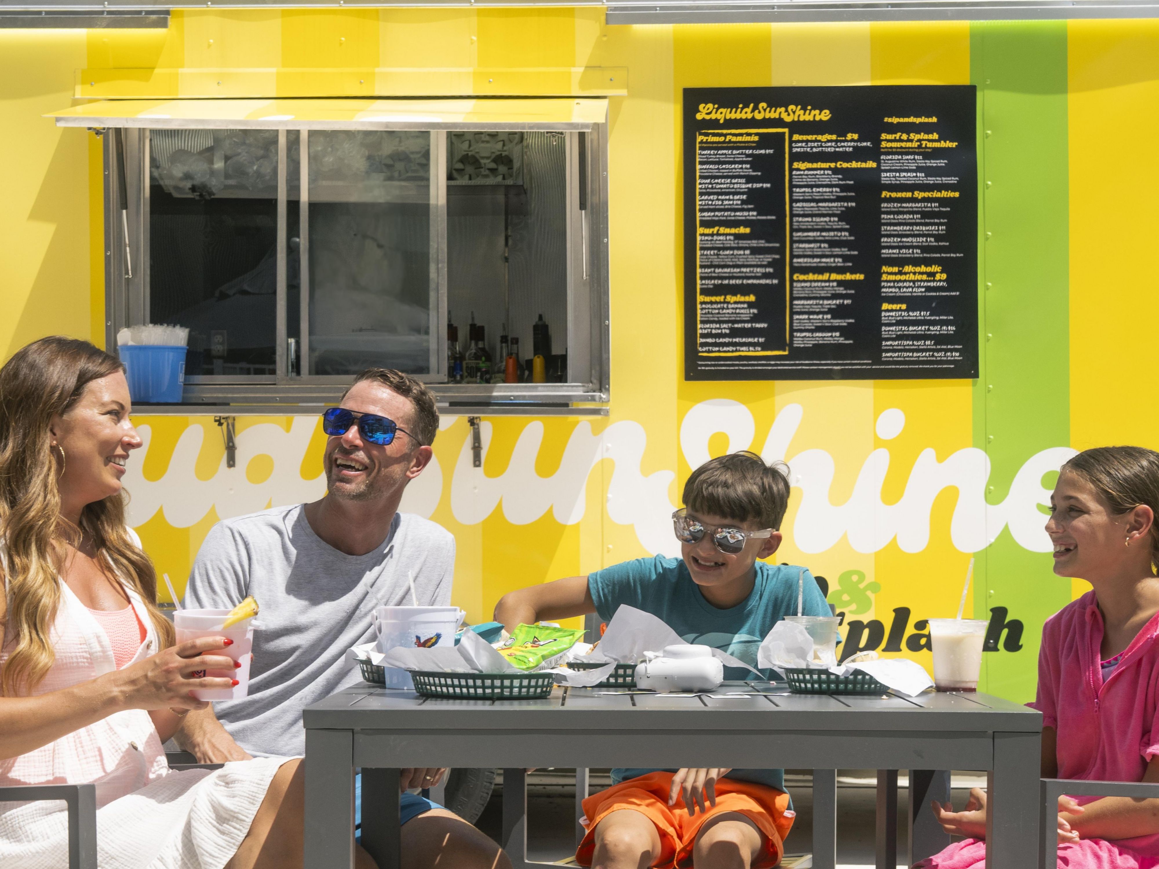 Family eating at a food truck