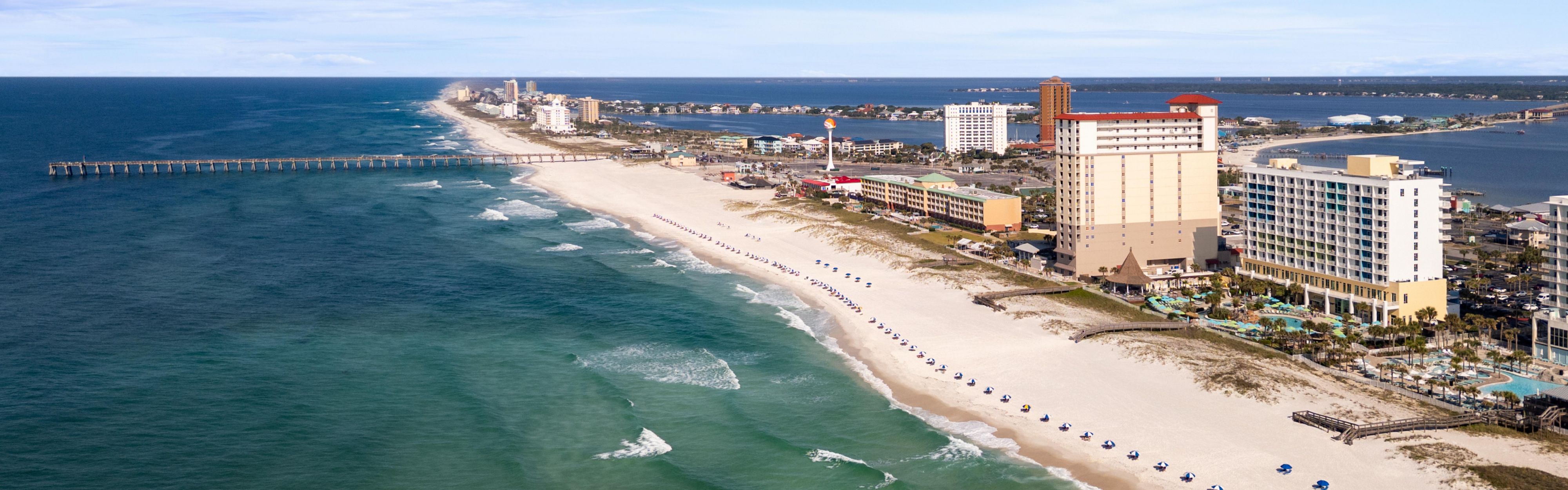 A beautiful view of Pensacola Beach and the Holiday Inn Resort