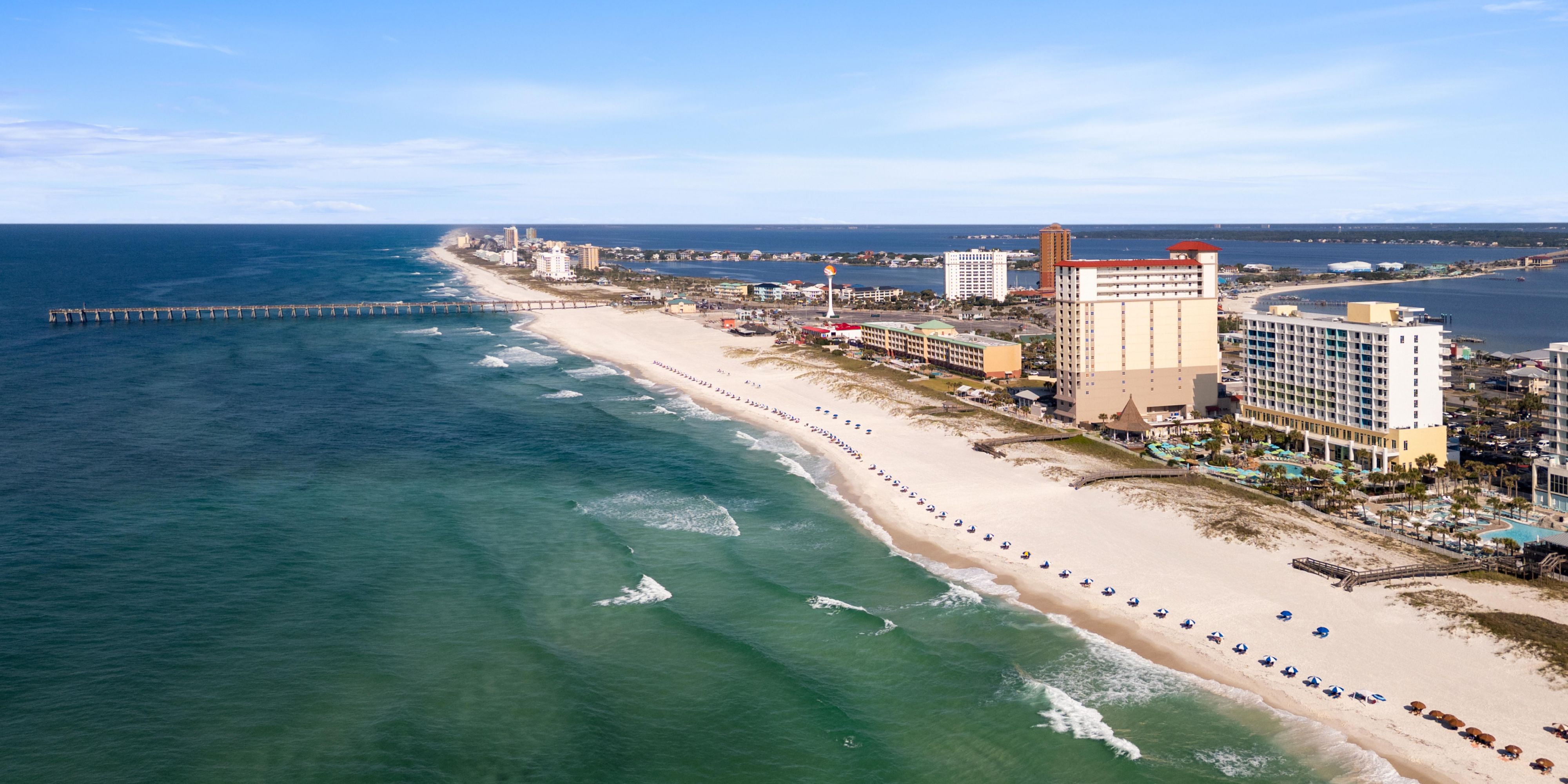 A beautiful view of Pensacola Beach and the Holiday Inn Resort