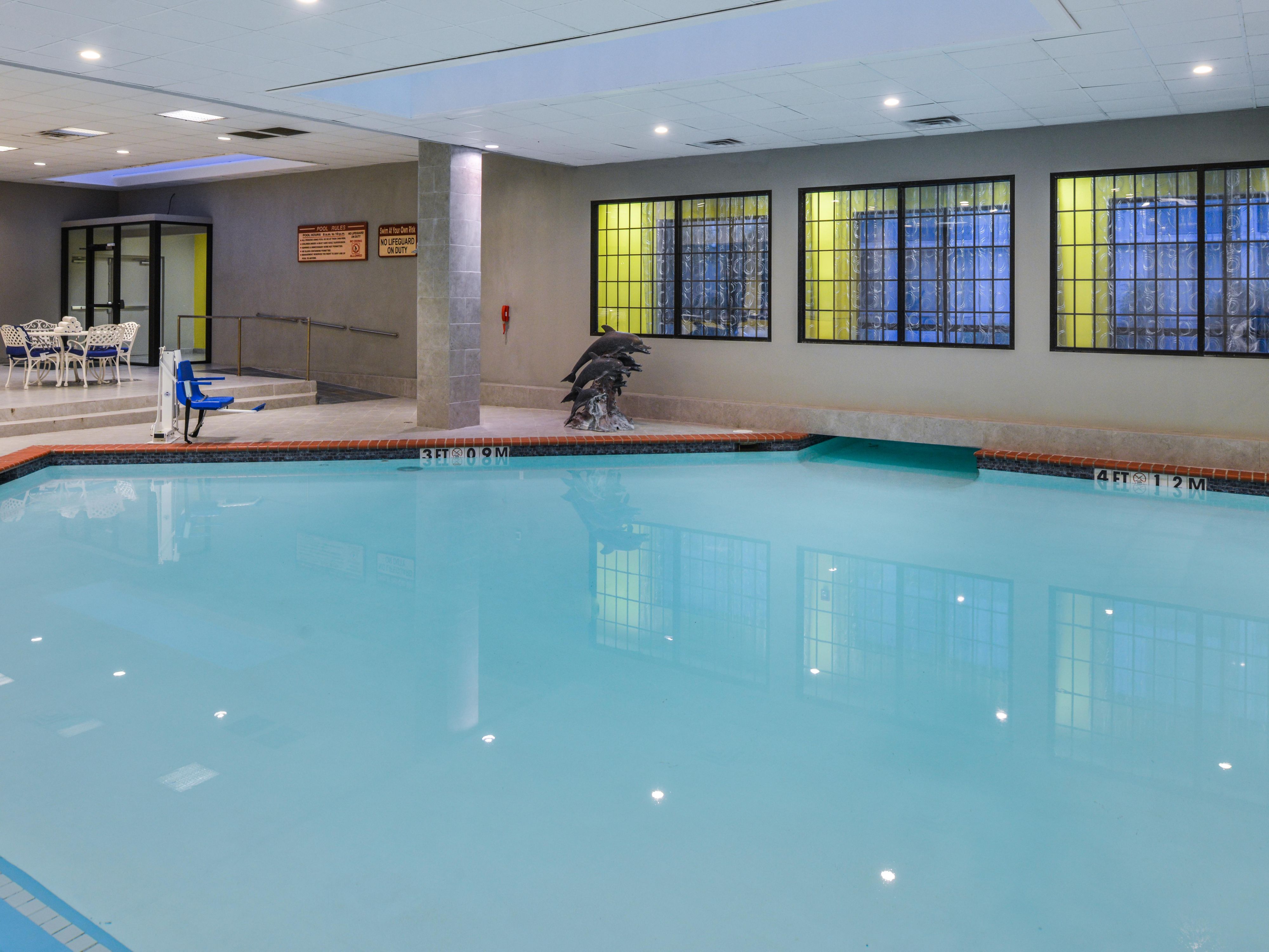 Take a dip in our indoor pool, open year-round, rain or shine.