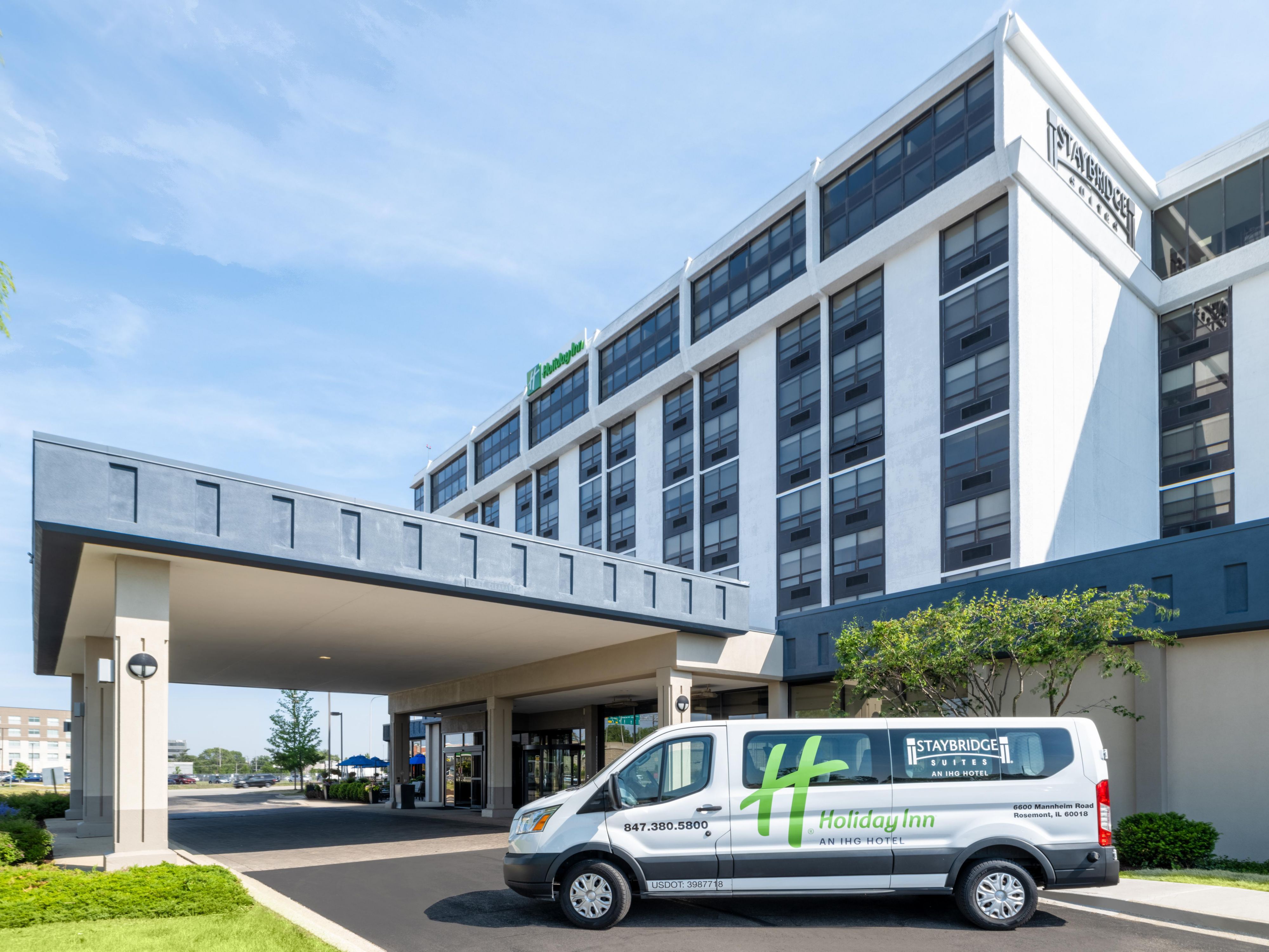 For a hassle-free travel experience, we offer a complimentary 24/7 airport shuttle service to O’Hare International Airport. The shuttle departs every half hour on the hour. Pick-up is in Terminal 2, Lower Level, Door 2E. Schedule your shuttle service by dialing the number below and selecting option three.
