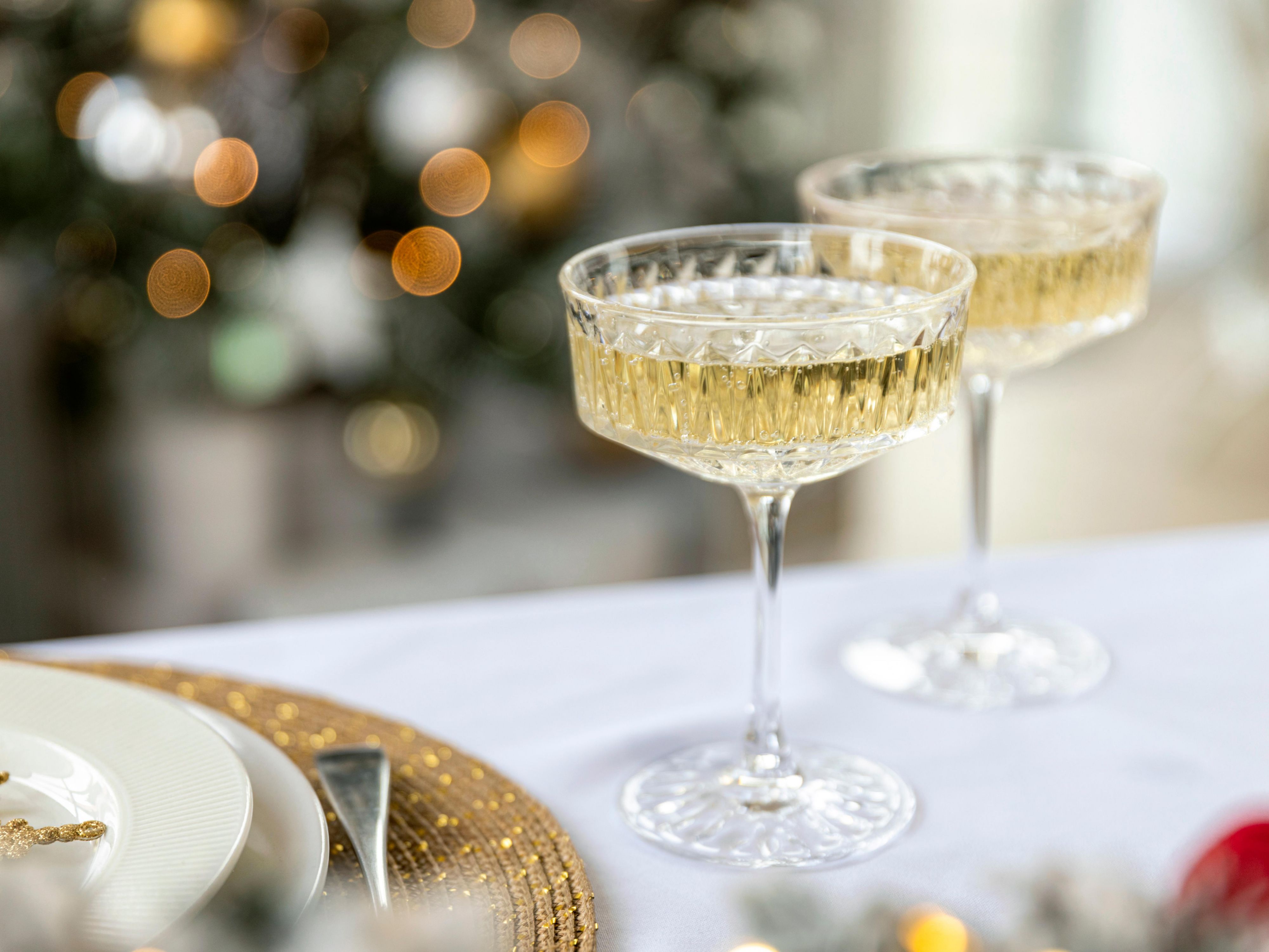 Holiday tablescape with champagne.