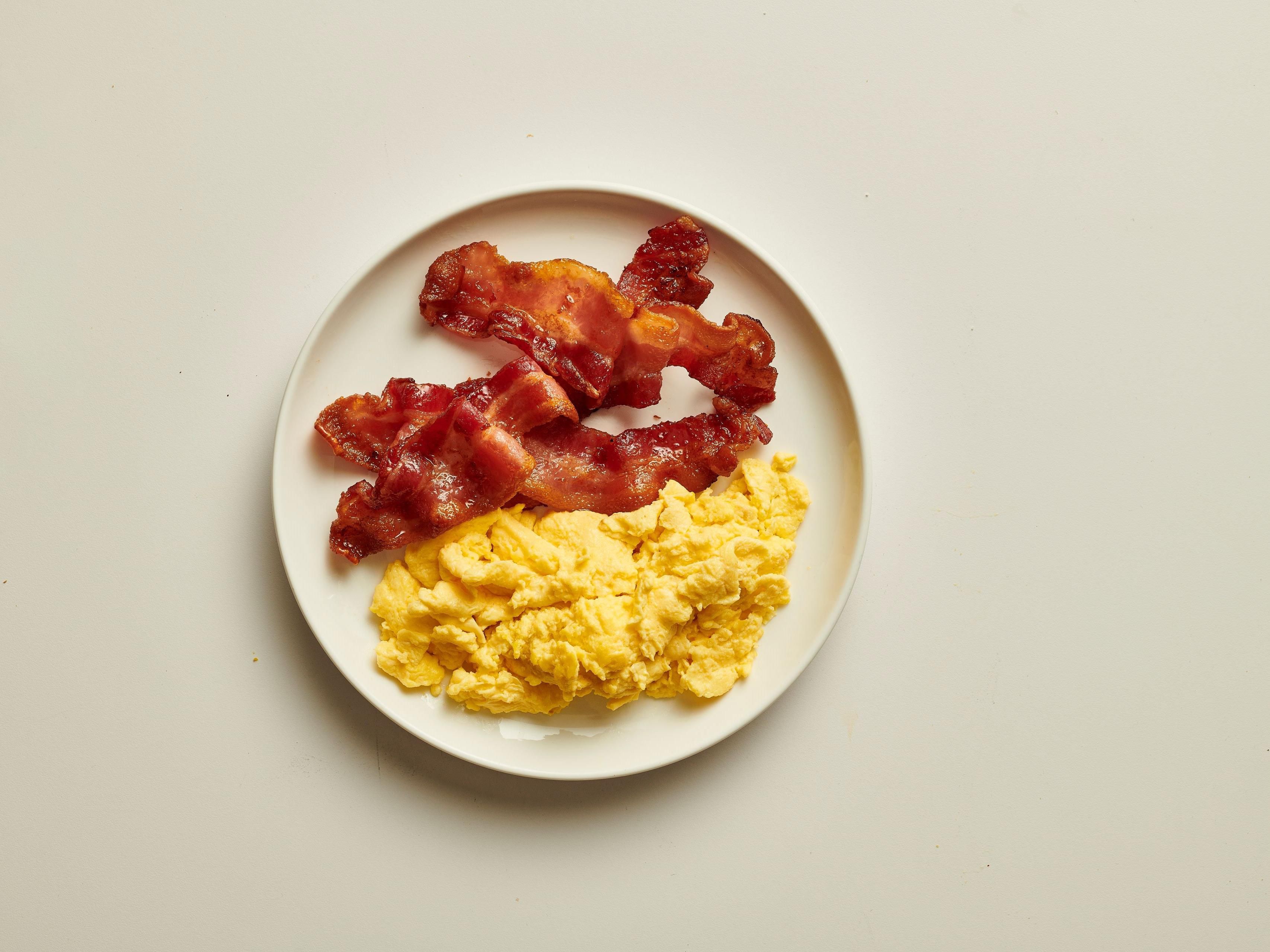 Bacon and eggs on a plate