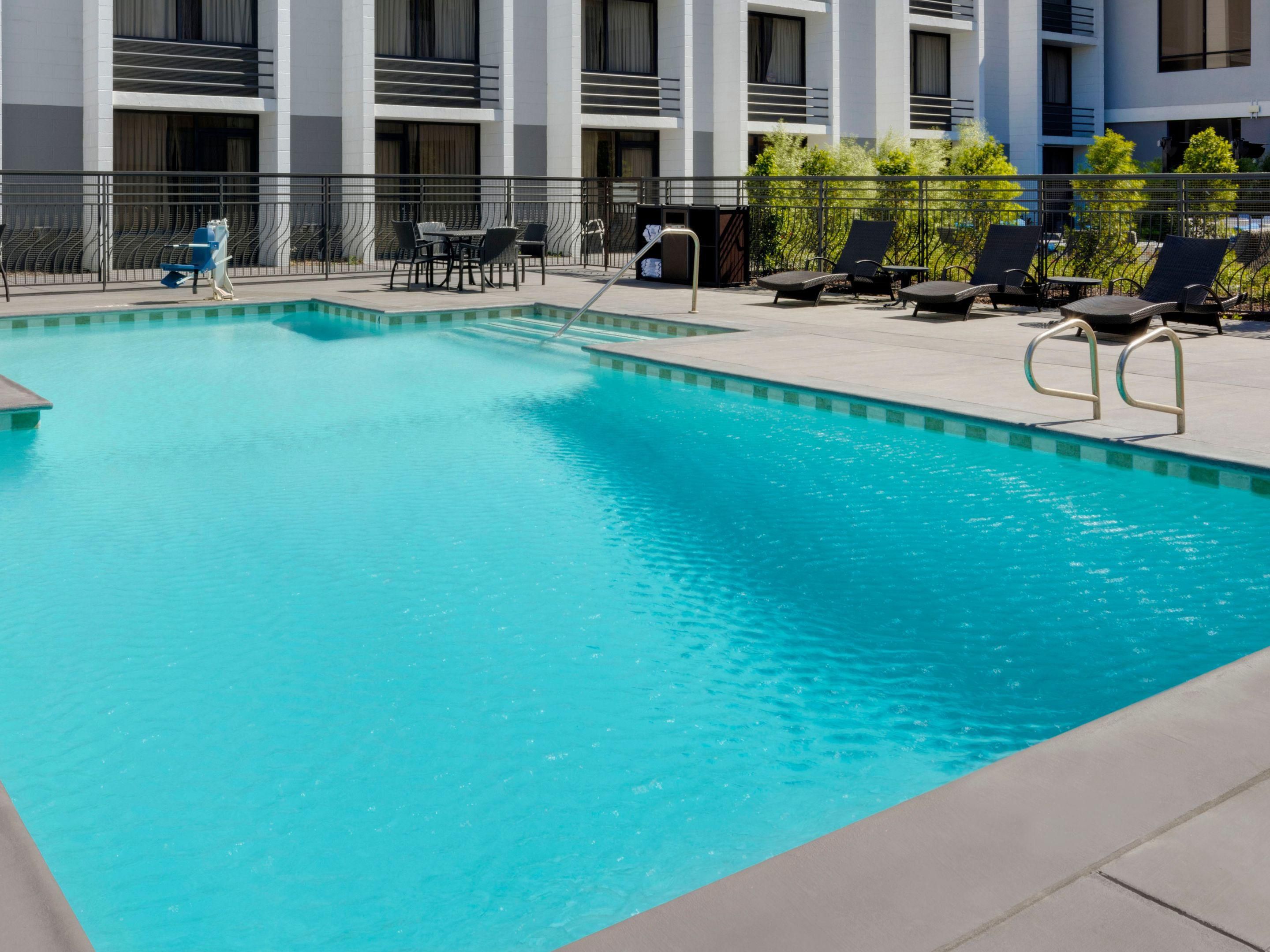 Bask in the California Sunshine on a lounge chair or take a a refreshing dip in our pool.  