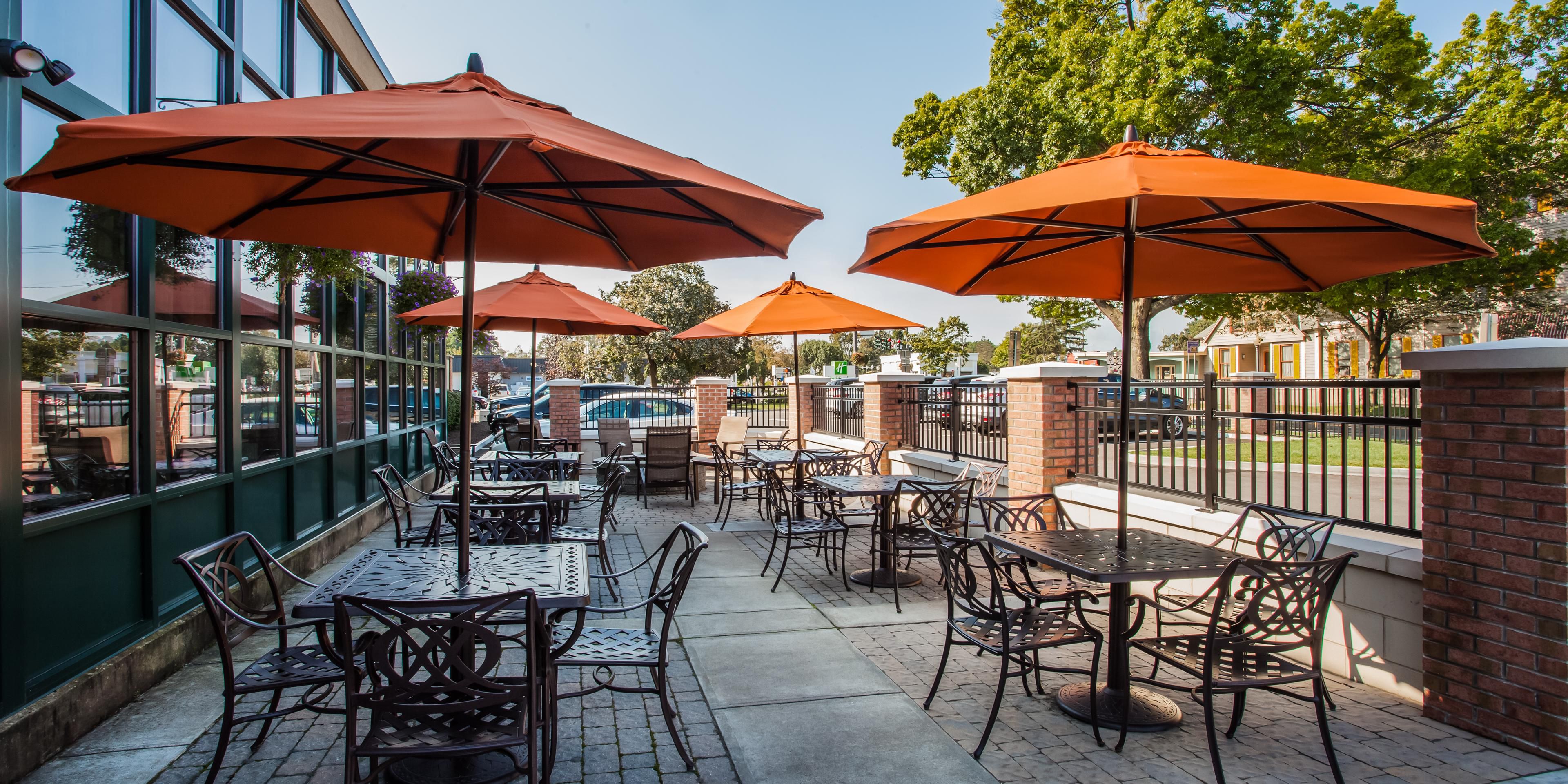 Enjoy our seasonal outdoor dining patio with firepit!