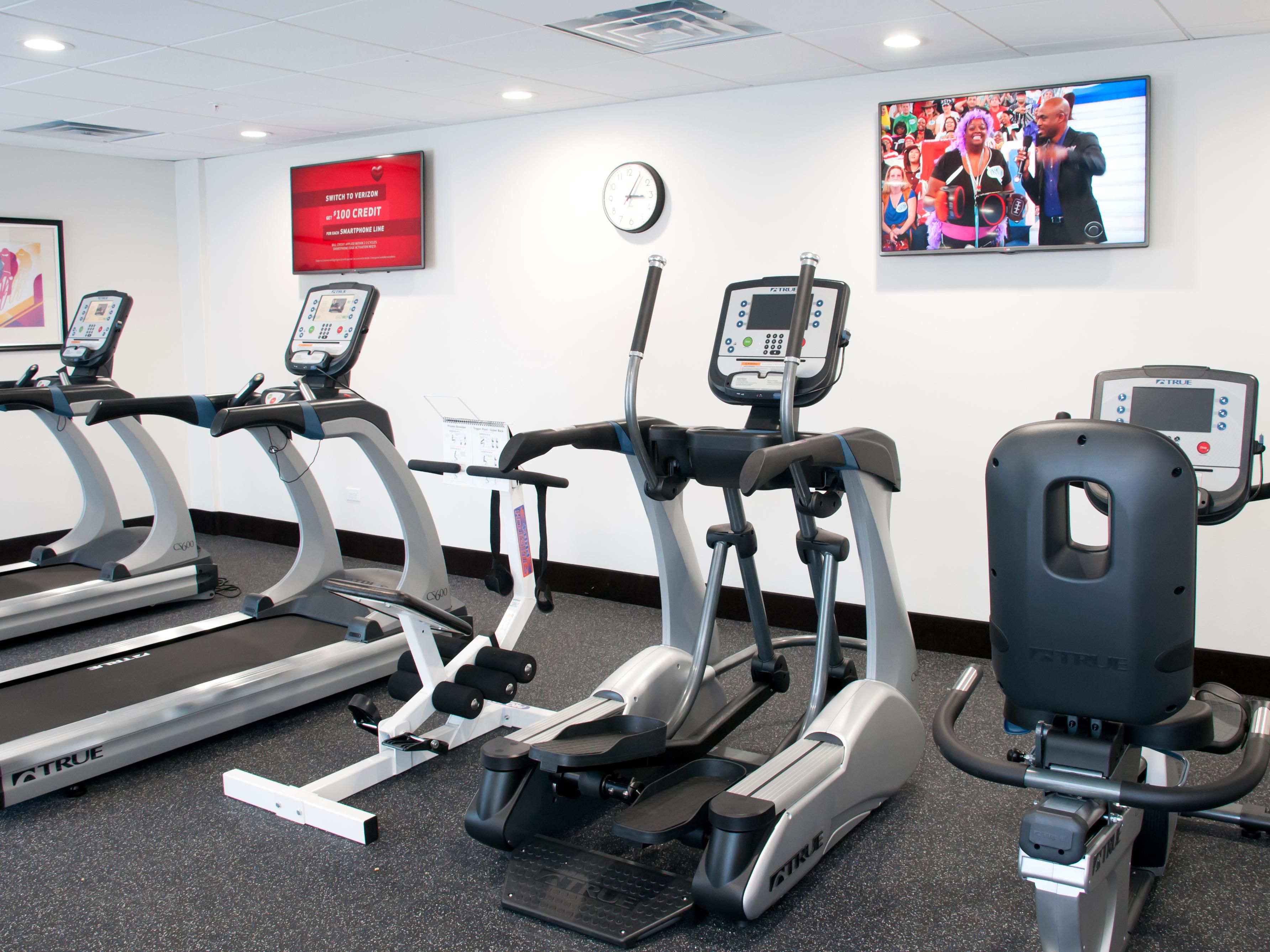 Stay motivated while away from home in the state-of-the-art Fitness Center at our Savannah hotel. Start your day with an energizing workout in our 24-hour gym with cardio and equipment, including treadmills, elliptical machines, a stair stepper, and stationary and recumbent bikes.