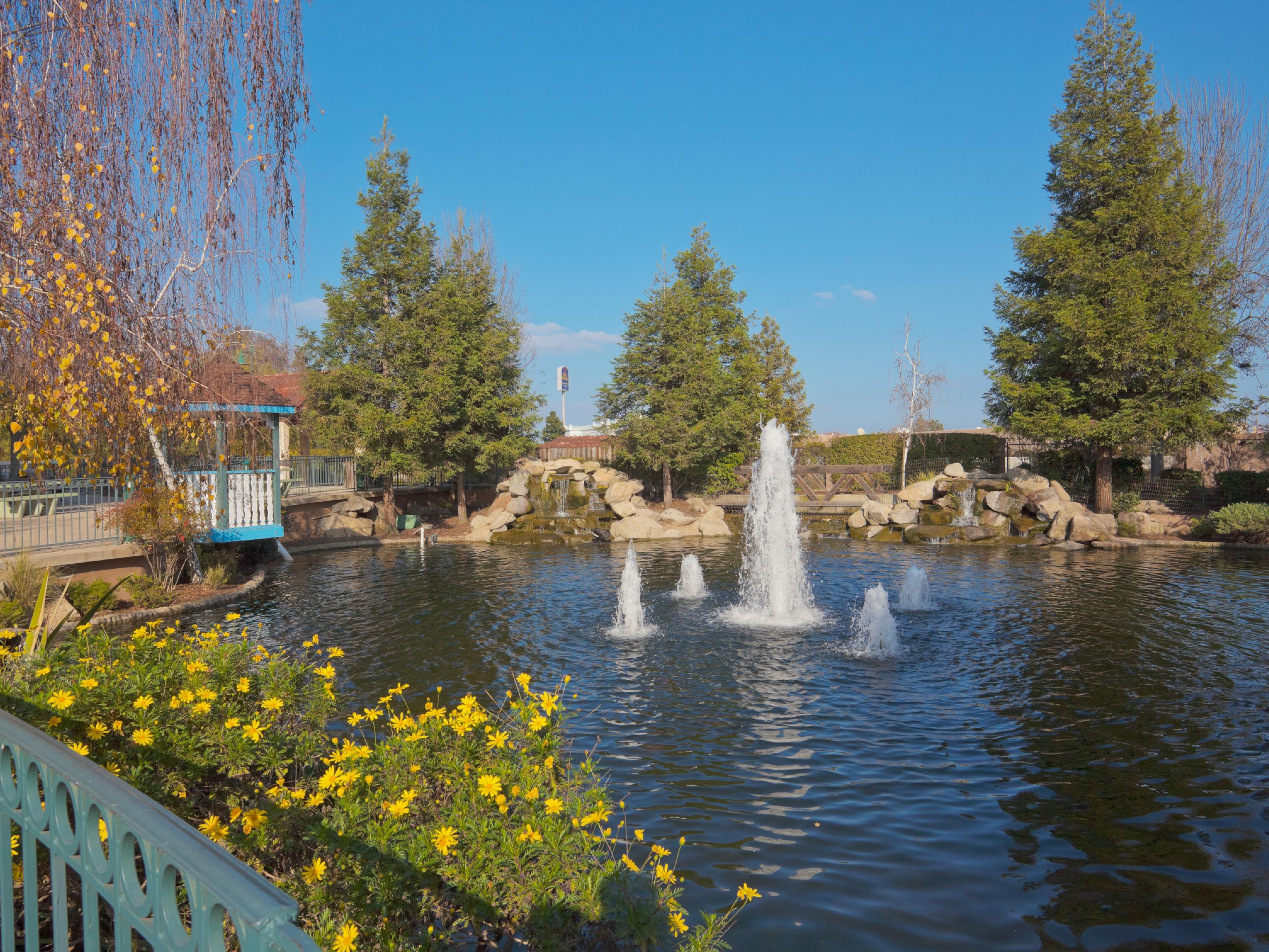 The hotel's facility in Selma, California offers more than convenience. Surrounded by trickling waterfalls and ponds that are home to beautiful Koi fish, the hotel is also a soothing natural oasis. Plan your stay with us!