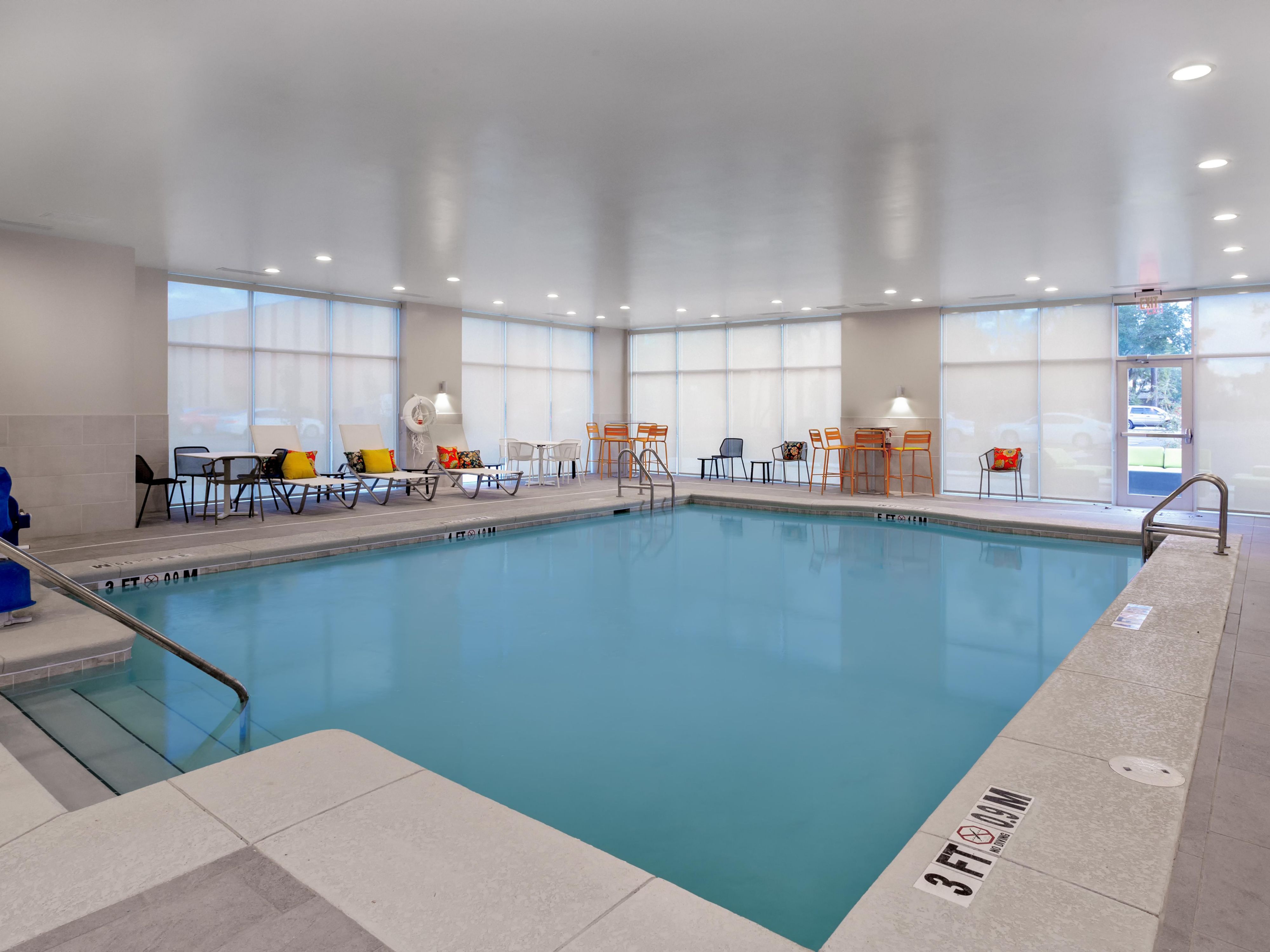 This newly constructed hotel completed in 2019 has an indoor, salt filtered pool, outdoor Cabanas for dining and relaxing, and a modern fitness facility, with state-of-the-art equipment including cardio, treadmills, free weights, and rowing machines. We also have a sundeck, plenty of free parking and all indoor corridor rooms.