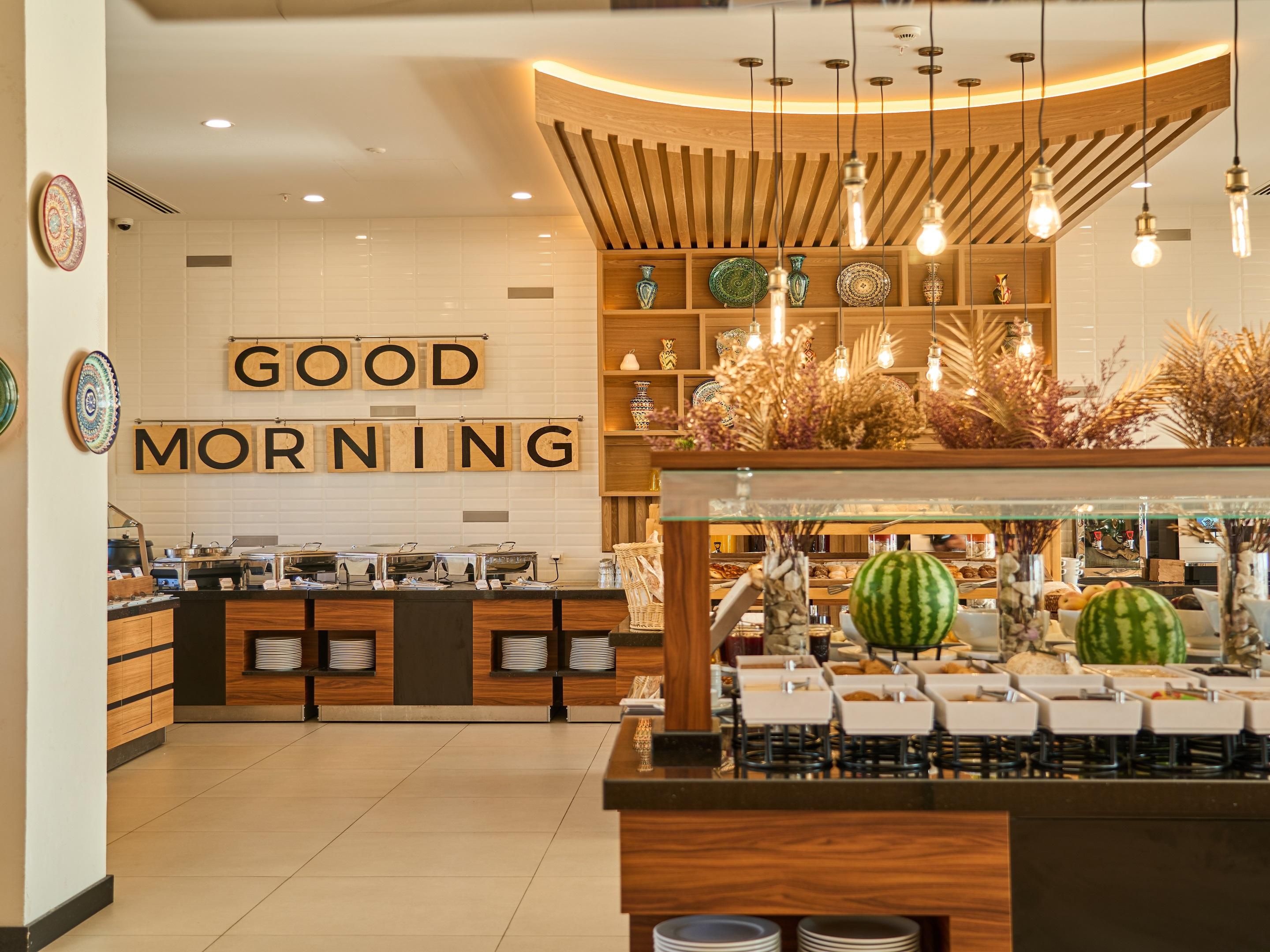 Every morning we offer you a variety of cuisines and you can find a variety of options from cereals and eggs to Uzbek samsa and French croissants. So whether you’re enjoying a family Tashkent city break or attending a meeting or event, stay at our hotel and get your day to the best possible start with our extensive free breakfast buffet.