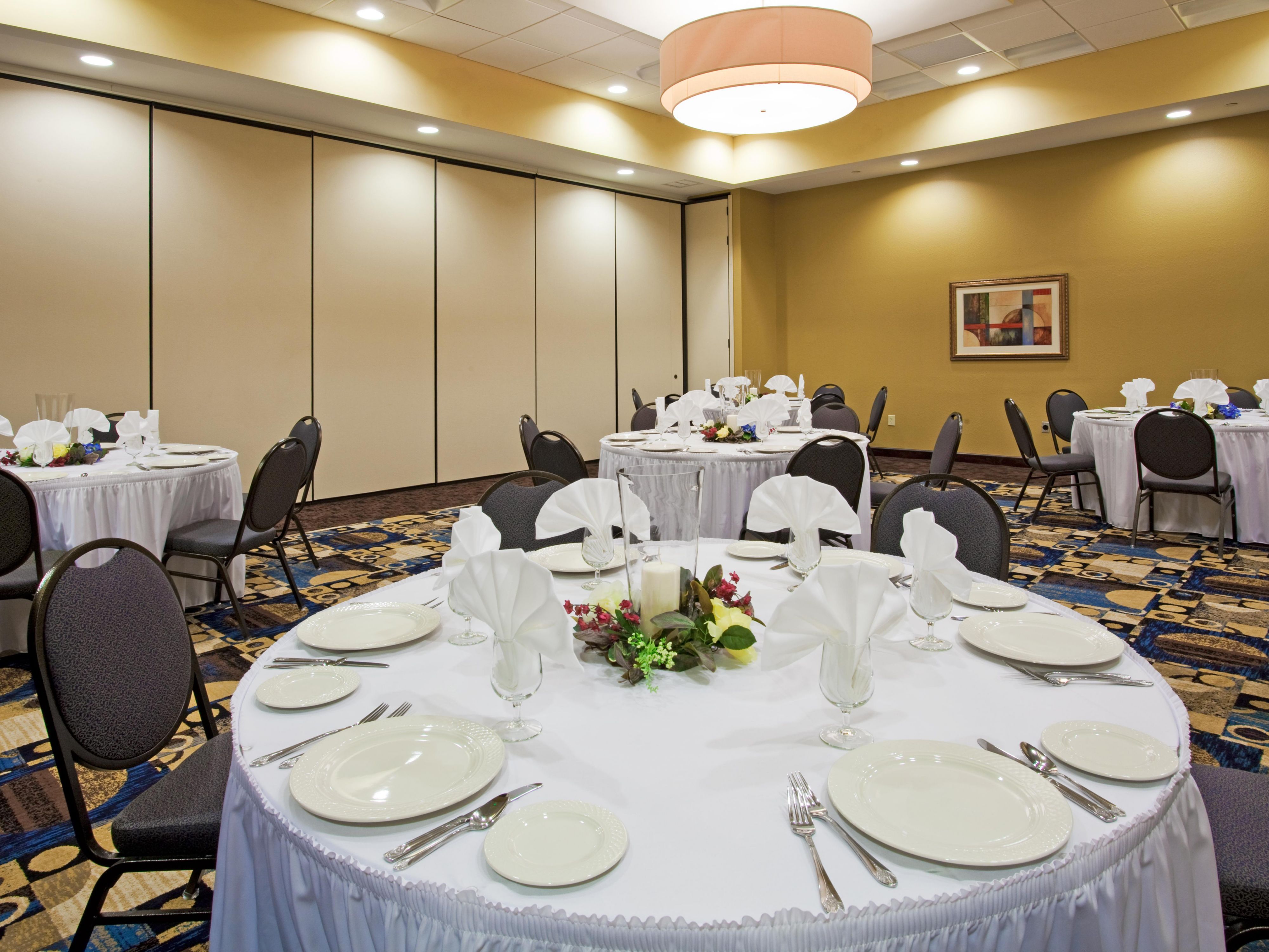Our two meeting rooms have more than 1,500 square feet of space and can accommodate up to 100 people in multiple configurations. Free high-speed, wired and wireless internet access is available, as well as A/V equipment and catering. Feel free to call and speak with a sales associate for availability and pricing. 