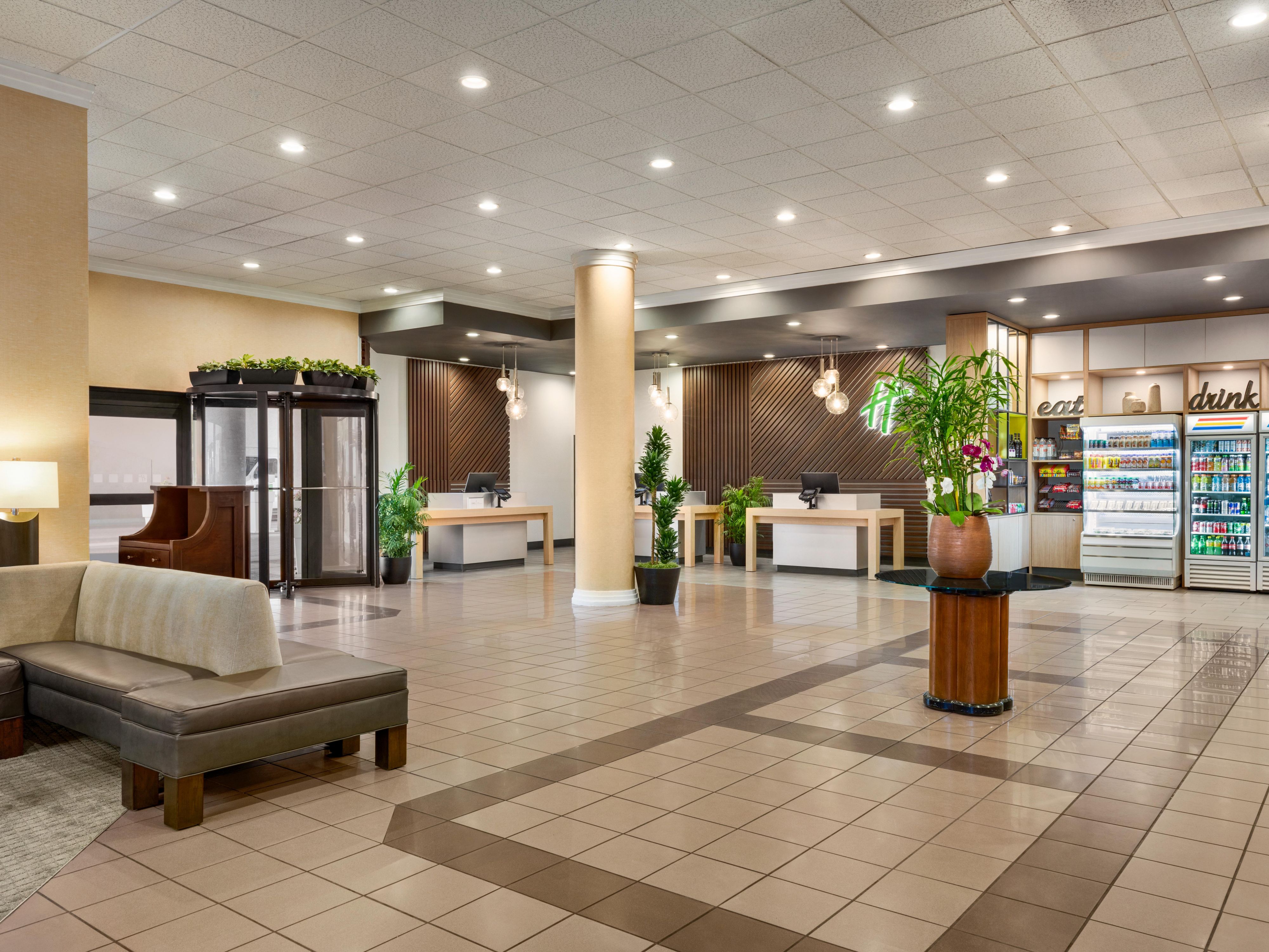 Walk into our hotel lobby and grab a drink at our convienience store.