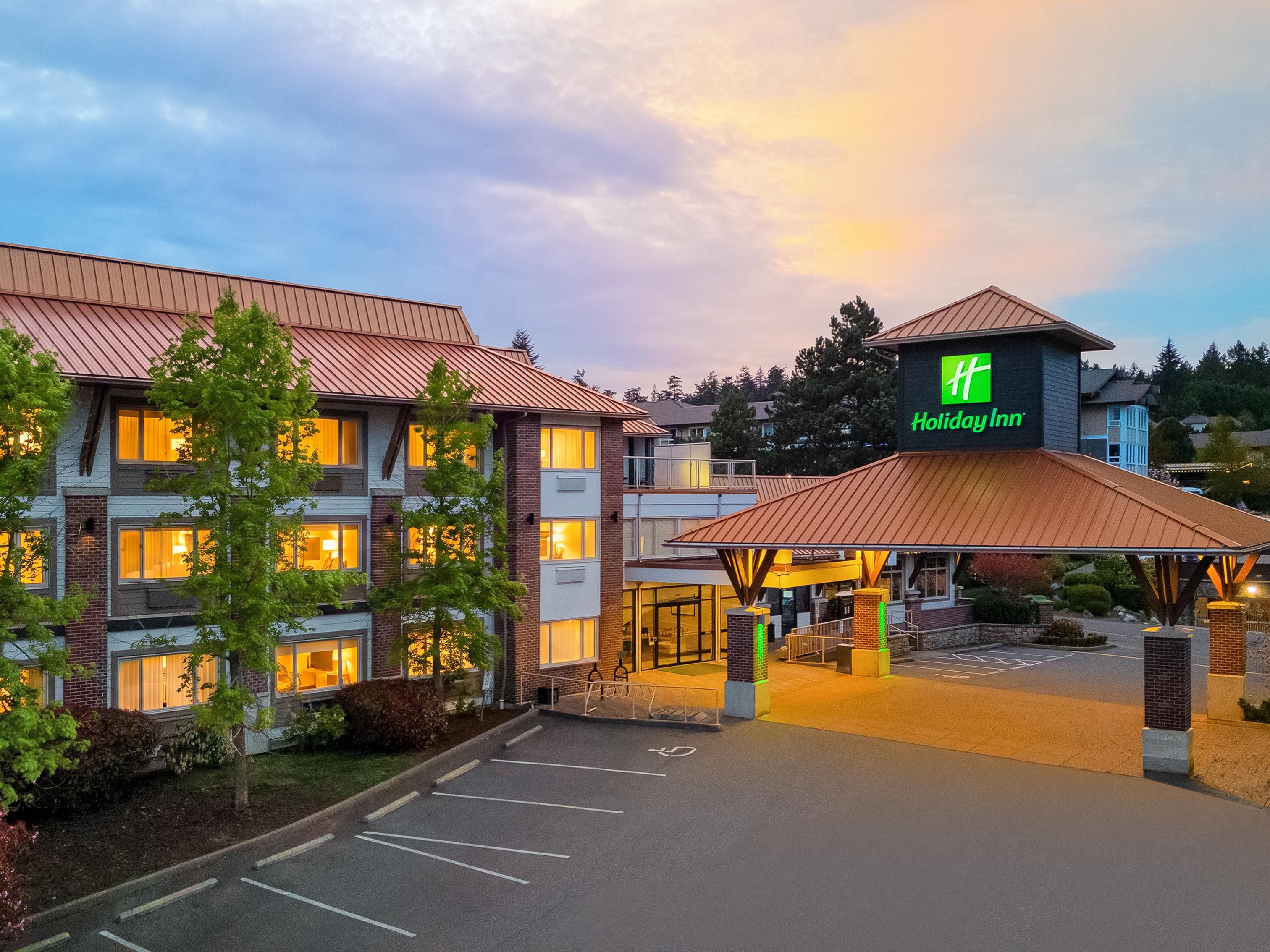 Hotel exterior at dusk