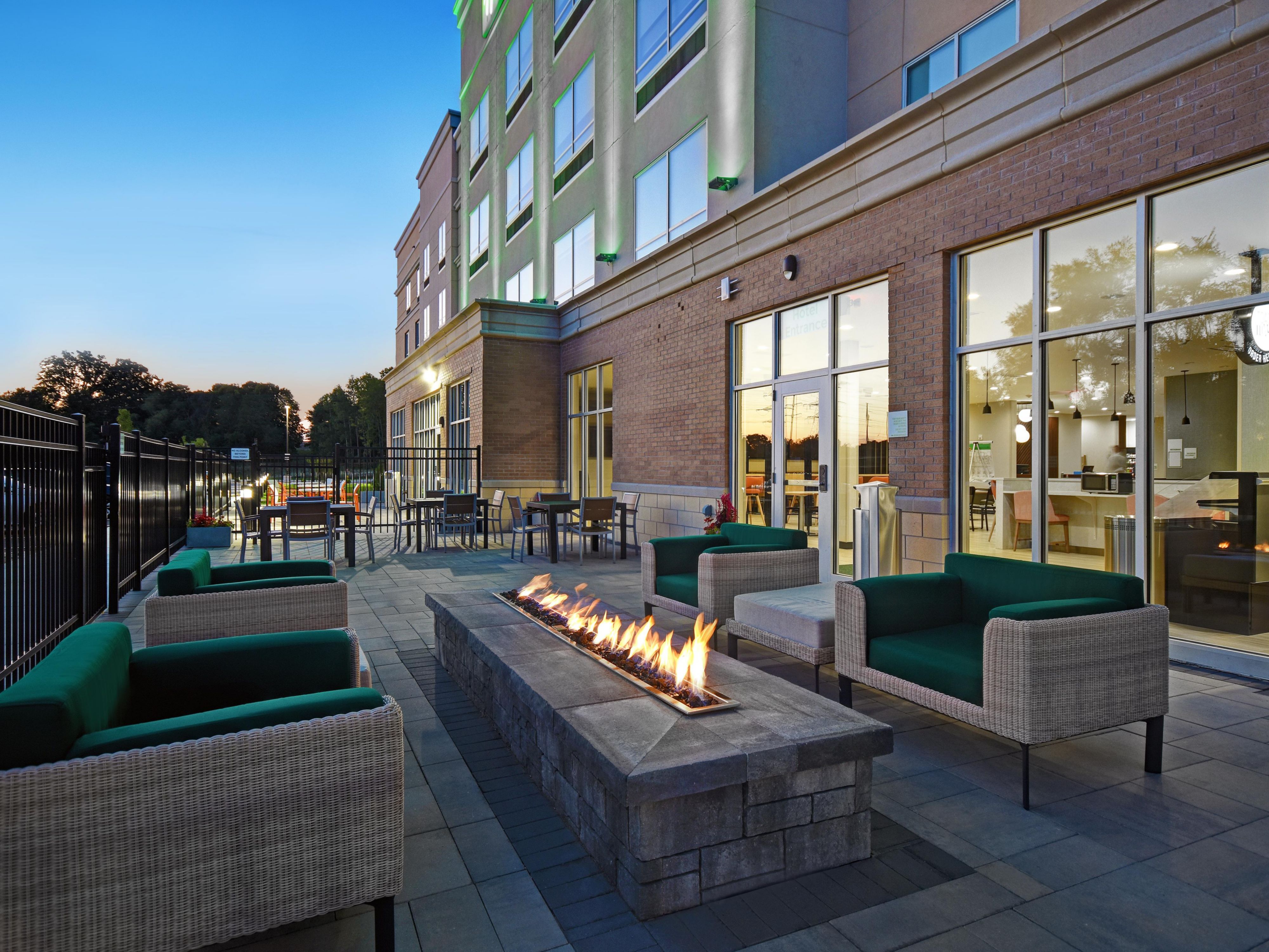 Relax and enjoy your favorite beverage next to our fire pit on the patio.