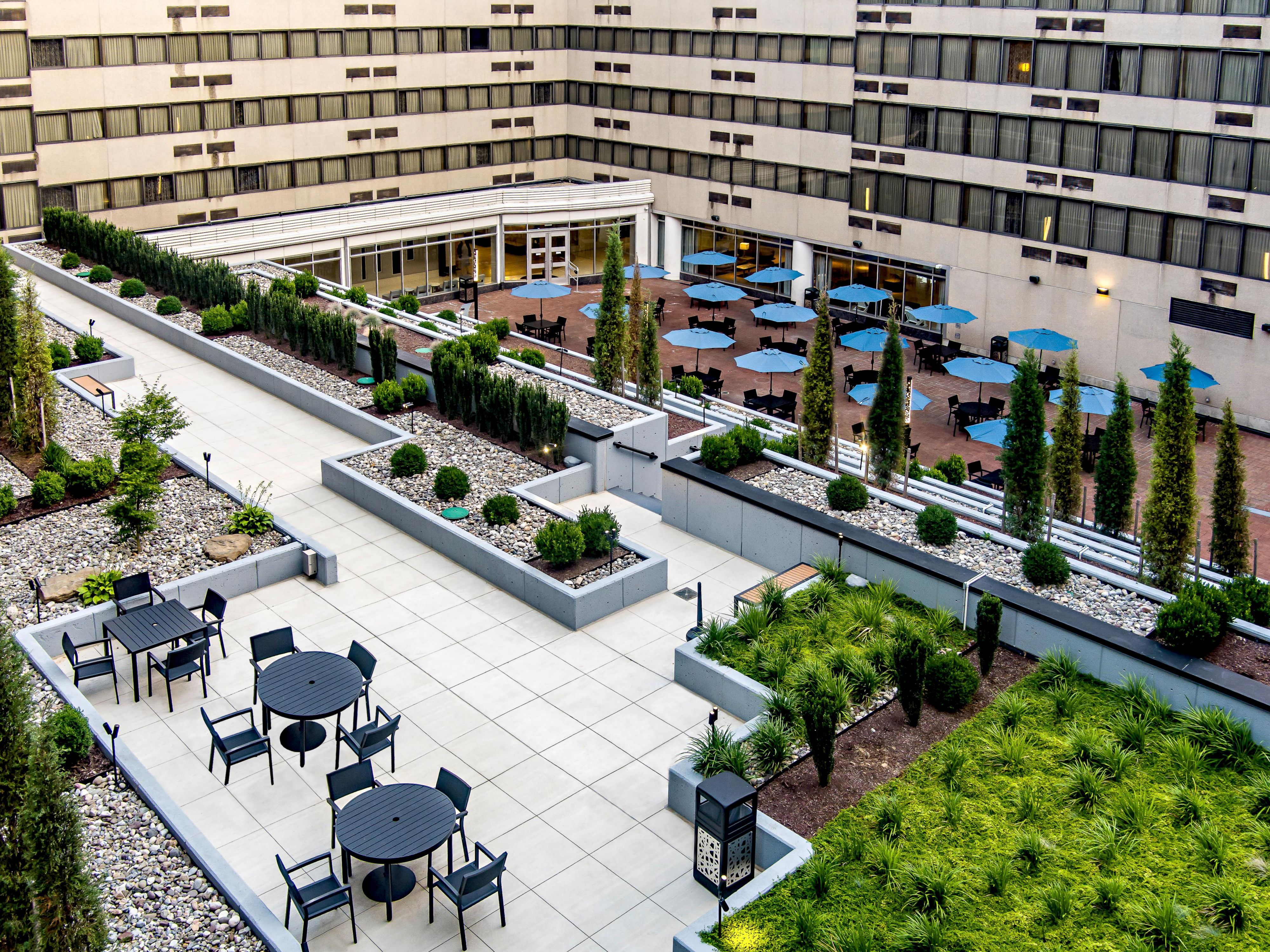 Connect with friends, family, or colleagues in the courtyard.