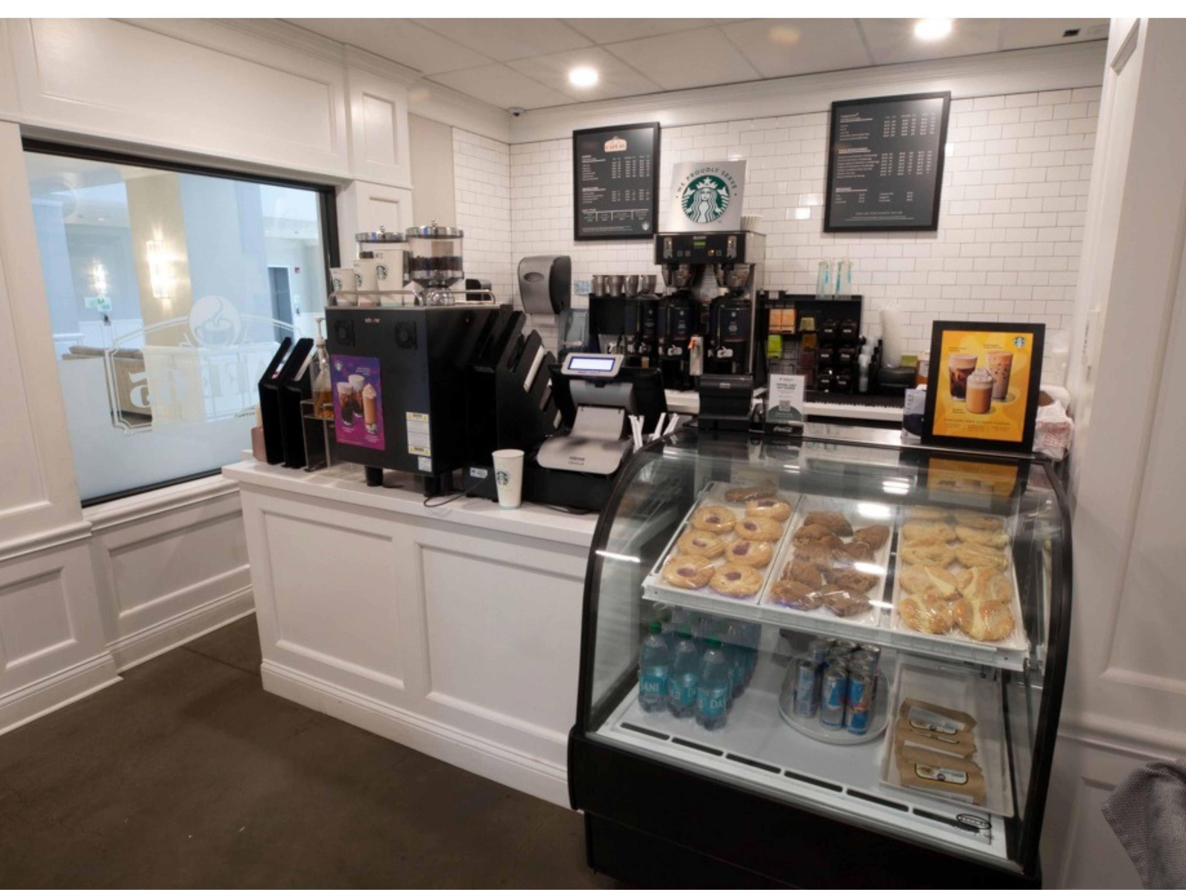 Open daily for breakfast! Serving Starbucks beverages, breakfast sandwiches, yogurt parfaits and more. 