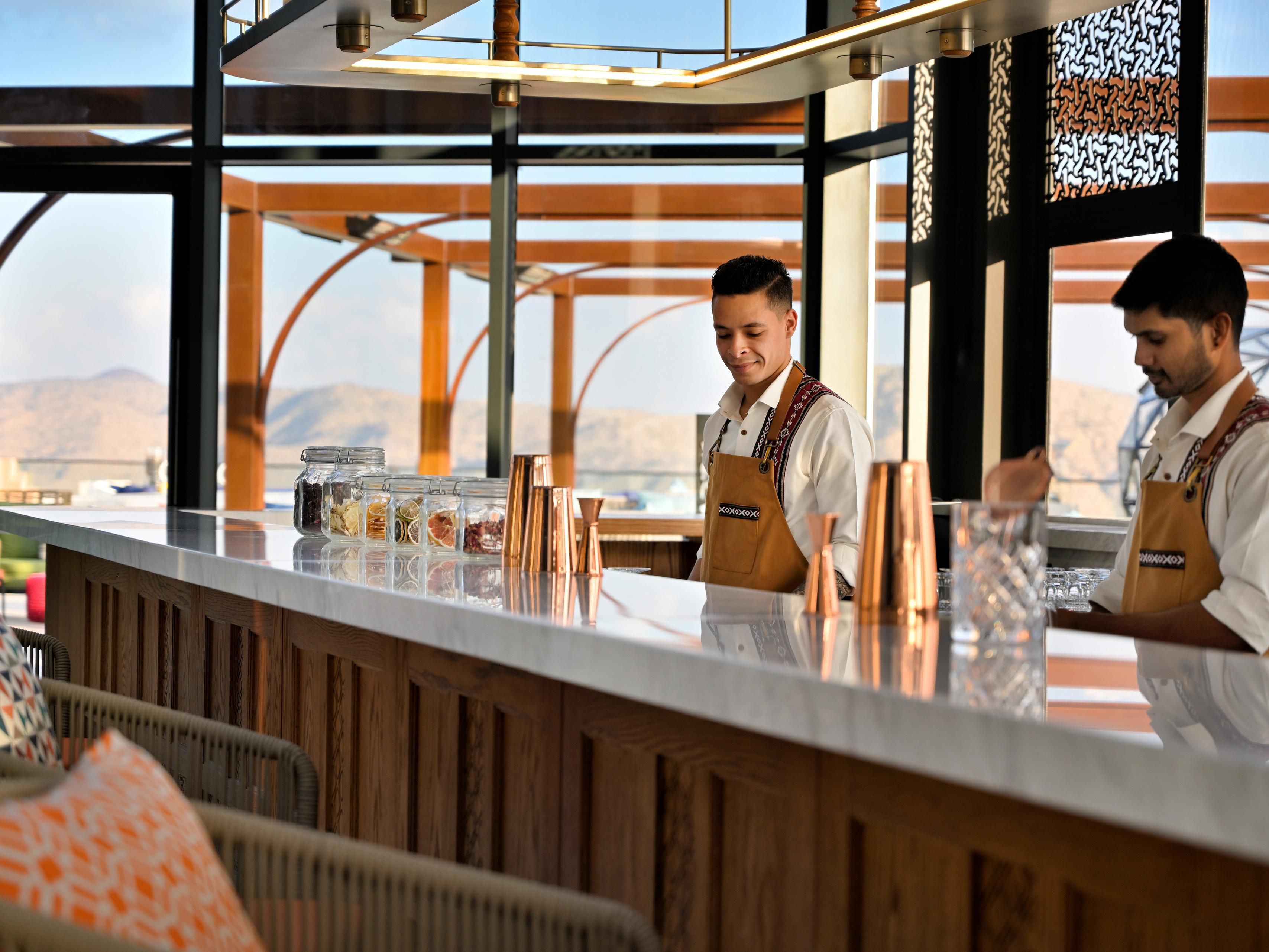 Enjoy drinks at Vue bar with stunning views at Jabal Akhdar