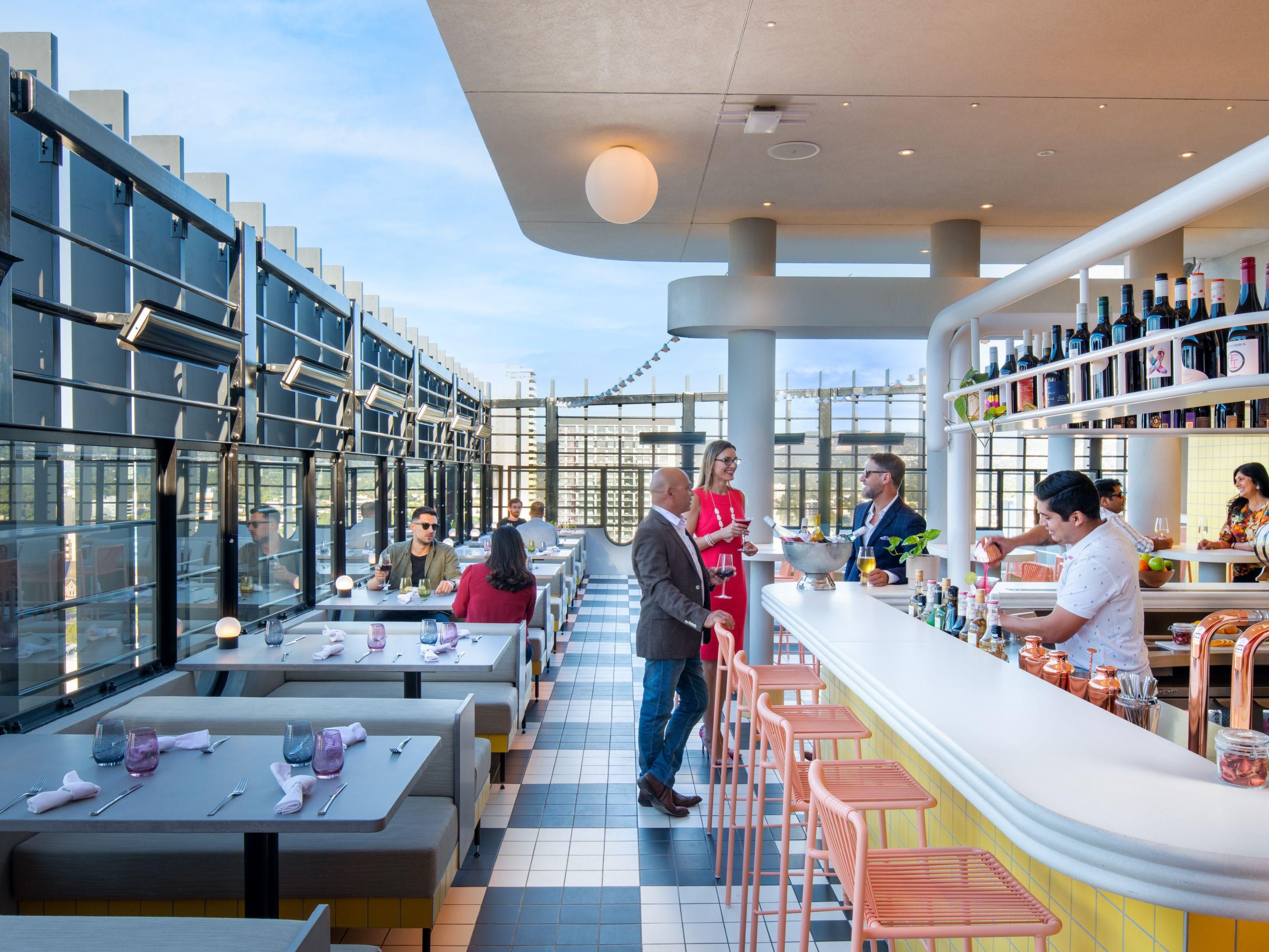 Ascend to the 16th floor and find yourself in the vibrant venue, Merrymaker. Curated cocktails, an extensive wine list sourced from the Barossa Valley, and flavoursome share plates are all on offer in this fun and eccentric space. Stop by for a pre-show drink or to catch up with friends.