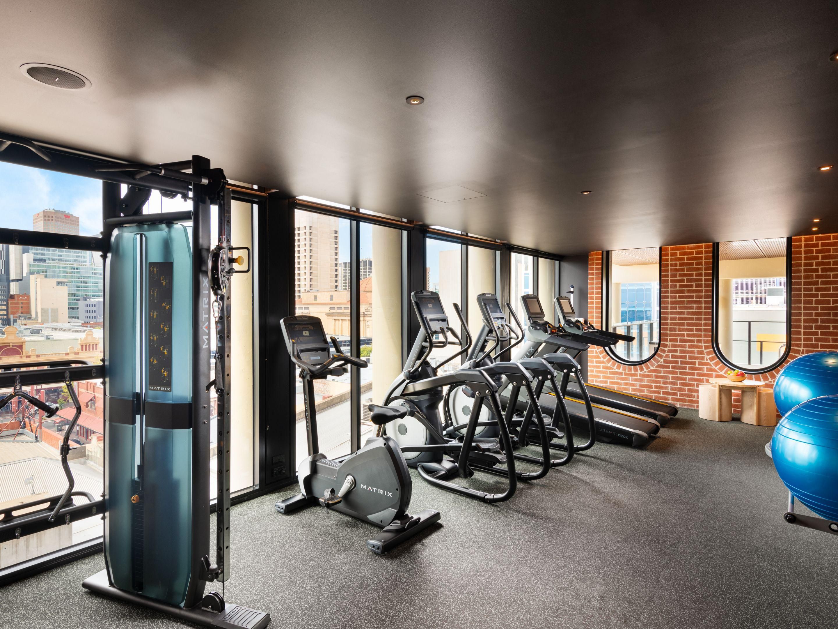 Sweat out the stress of the day in our 24/7 gym available on level 4. With access using your room key card, our gym has all new equipment and some spectacular views of the Adelaide Central Market. Working out has never looked this good.