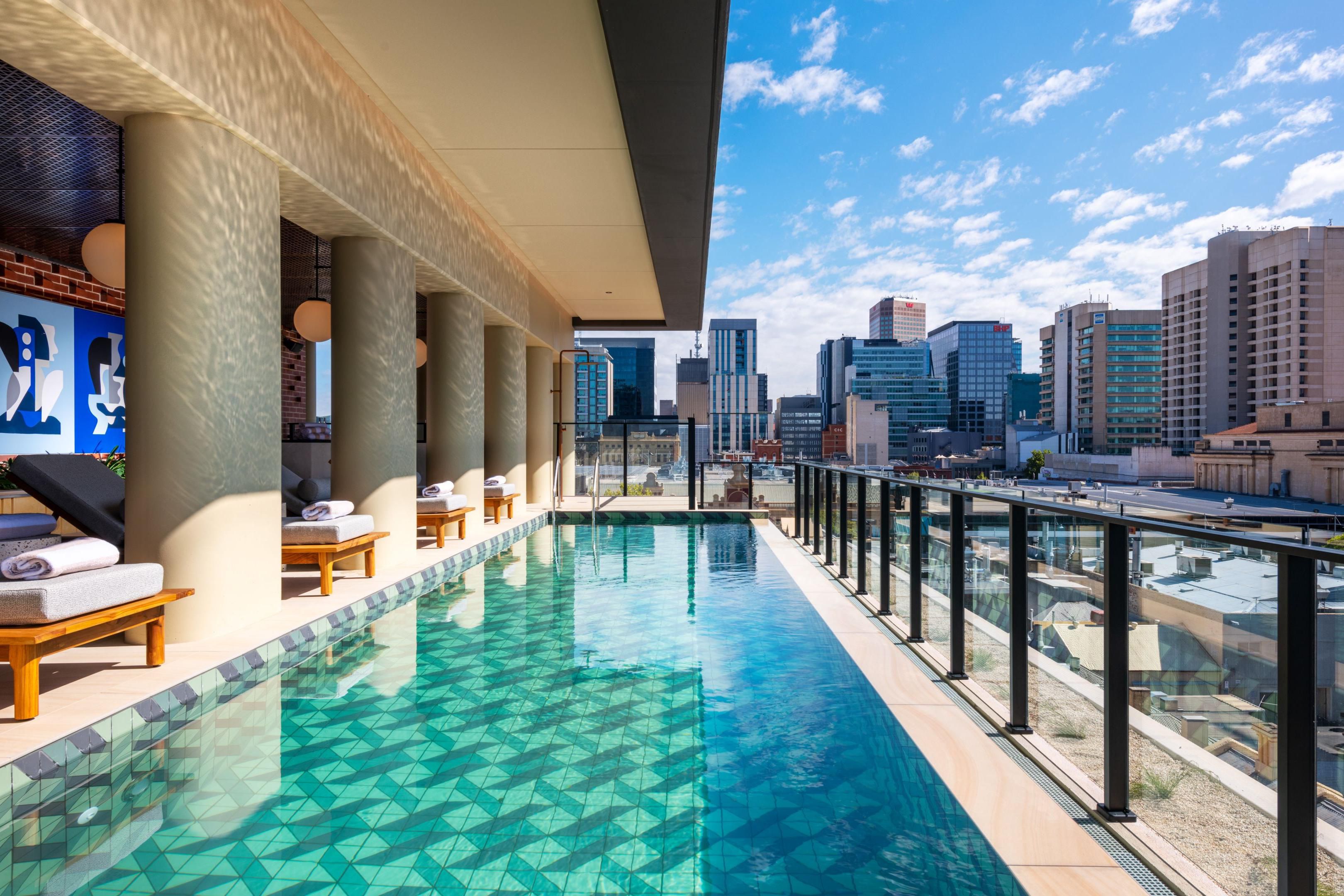 Located on the 4th floor of the hotel, the heated lap pool offers stunning views of the Adelaide city skyline and is the perfect spot to sun-bake in. If you've spent the day exploring the neighbourhood, cool down here with a cocktail before dinner. Open from 6am - 9pm.