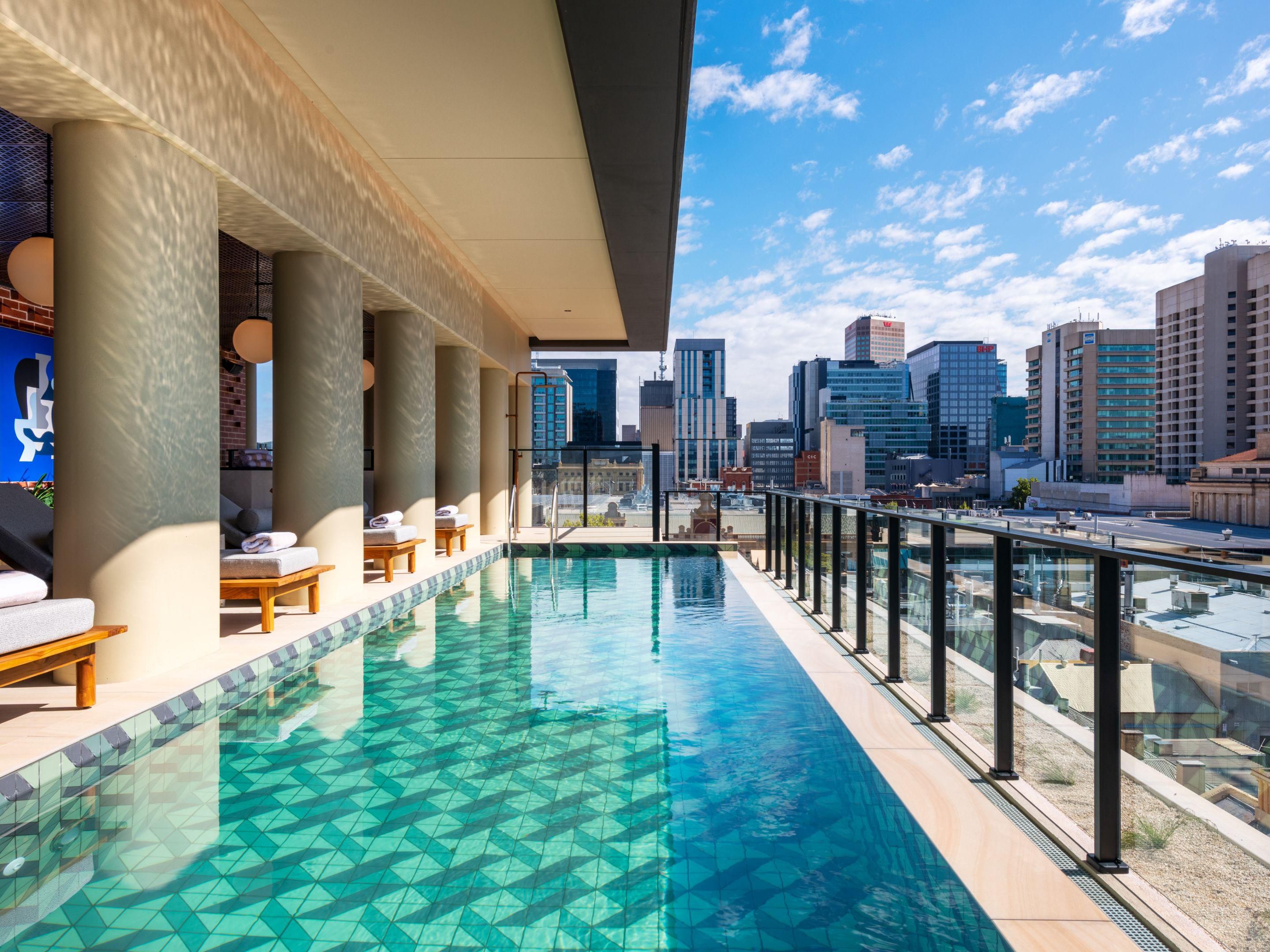 Located on the 4th floor of the hotel, the heated lap pool offers stunning views of the Adelaide city skyline and is the perfect spot to sun-bake in. If you've spent the day exploring the neighbourhood, cool down here with a cocktail before dinner. Open from 6am - 9pm.