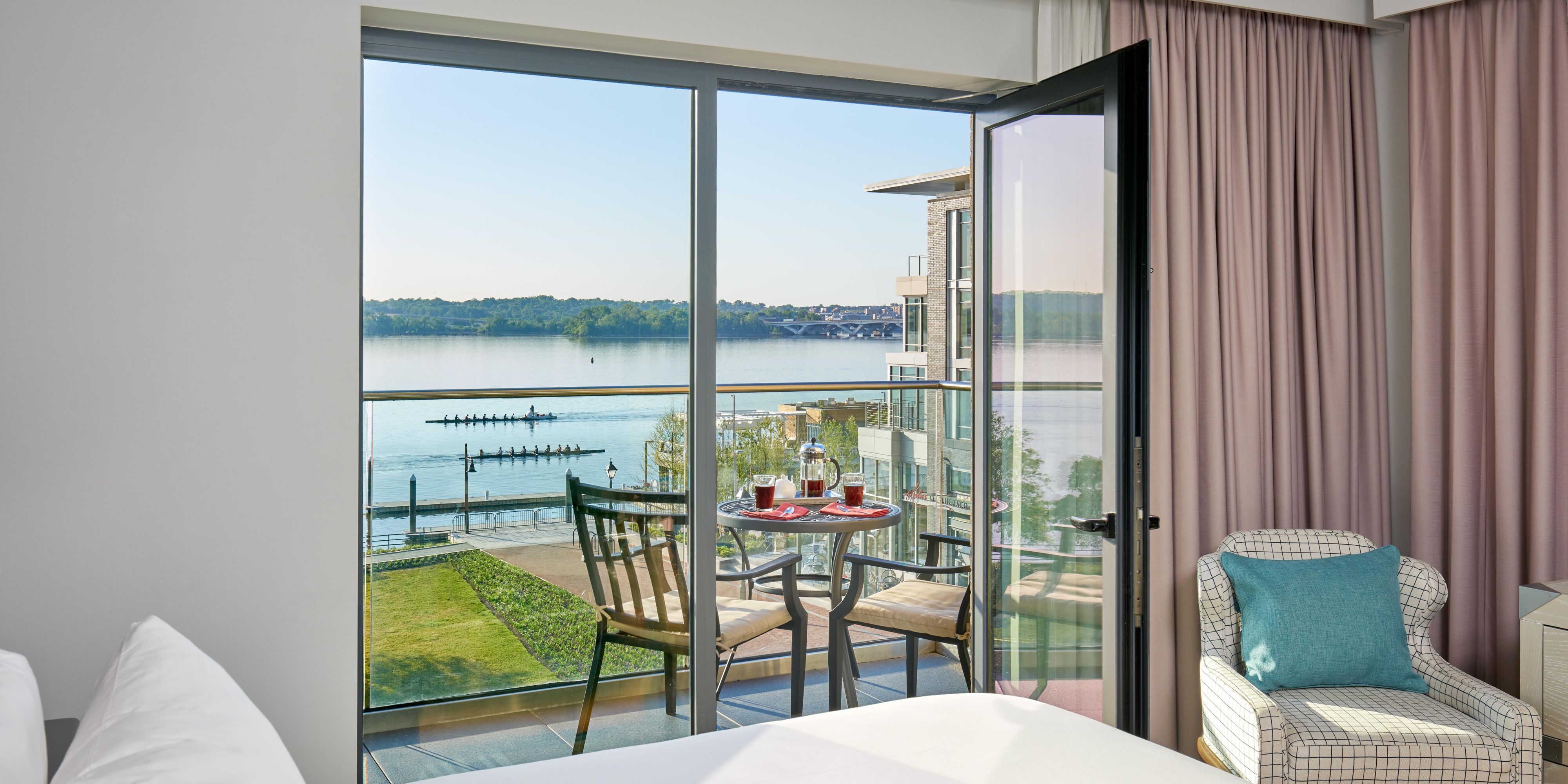 Guest room with waterfront view.