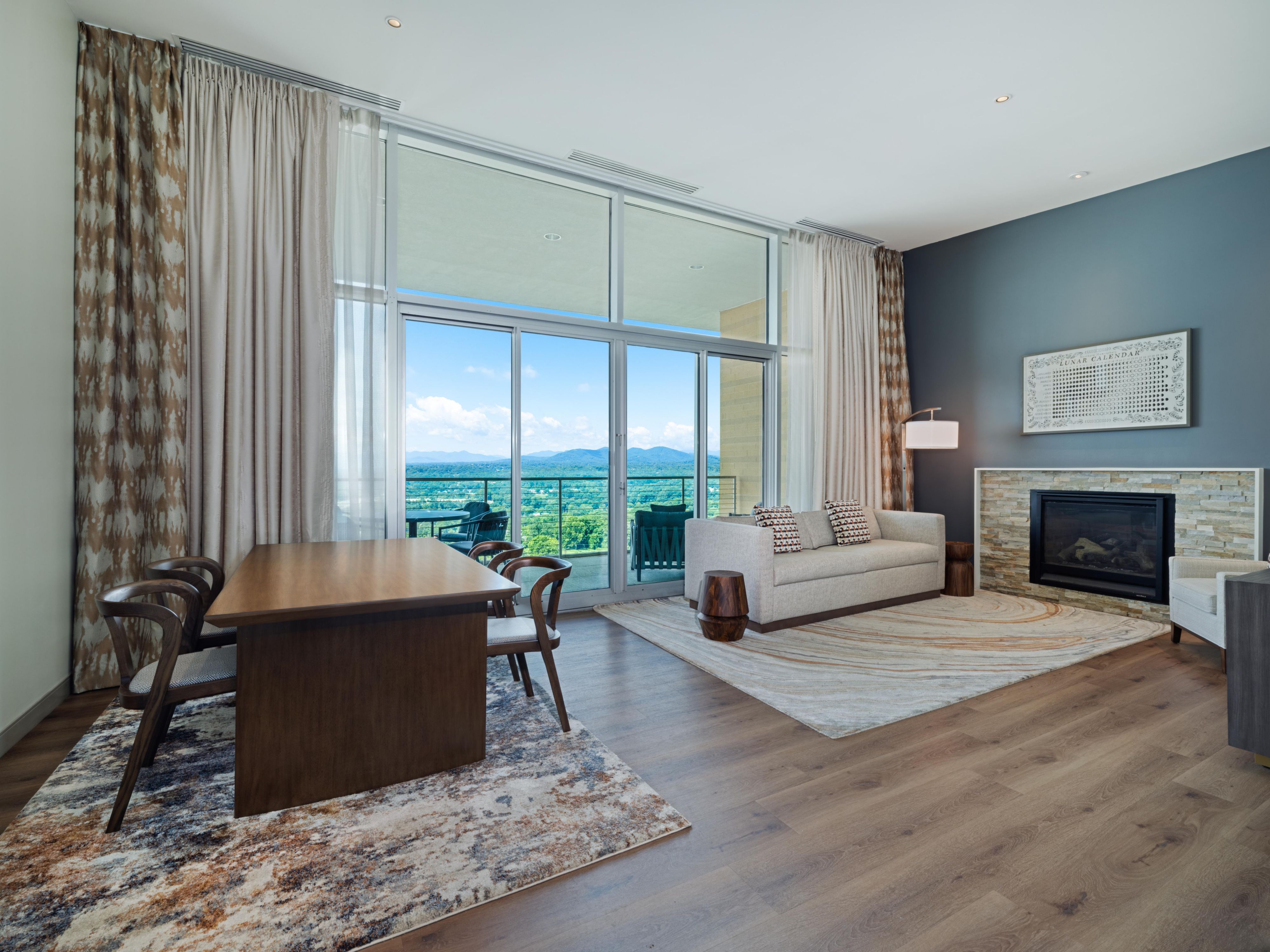Upgrade your Asheville experience with one of our penthouse suites. These top floor suites offer spacious living and sleeping spaces and spa-like bathrooms with soaker tubs, all set against breathtaking mountain views. 