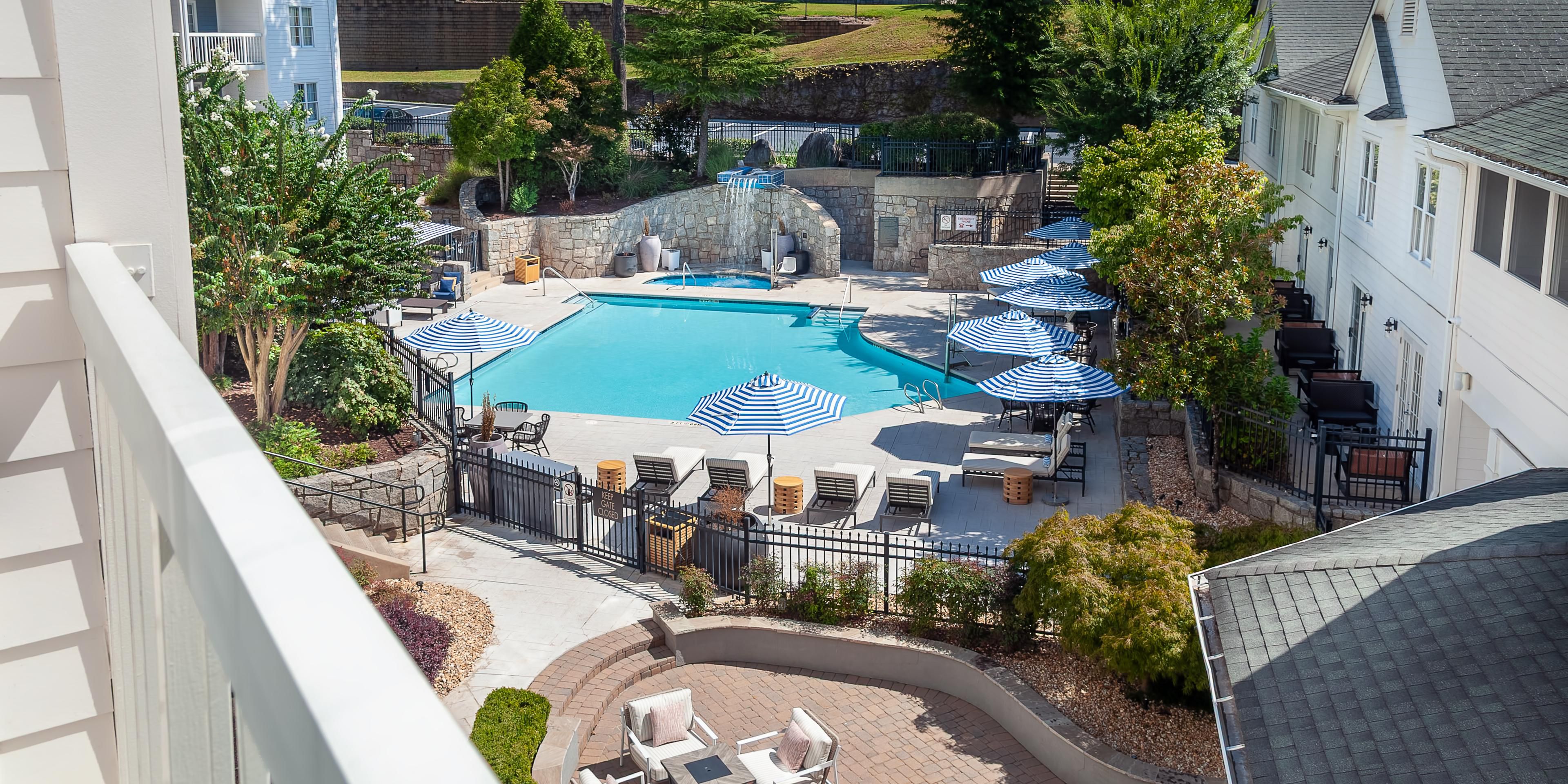 Relaxing pool view from a guest room in Vinings