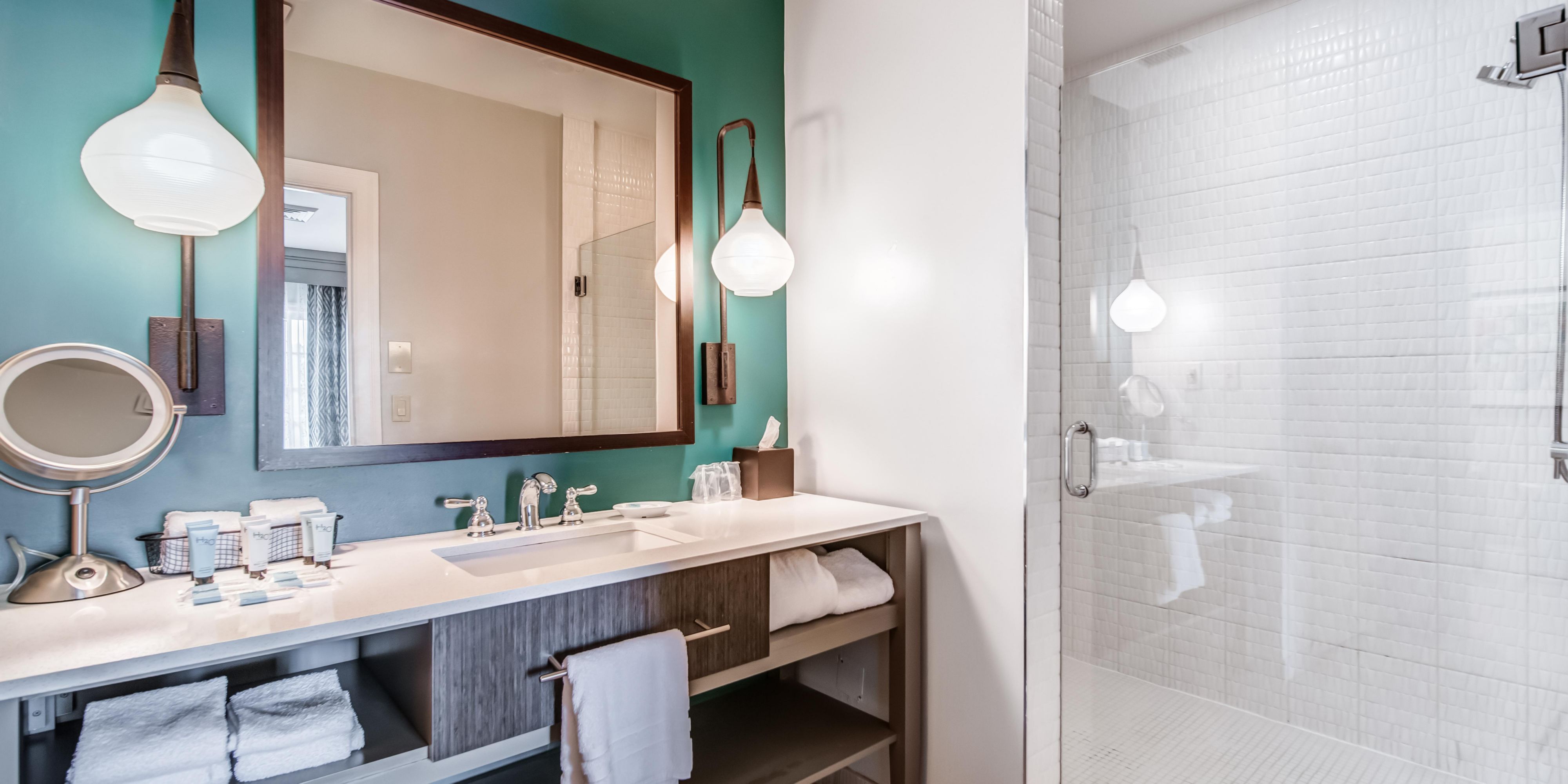 Guest bathroom sink and walk-in shower