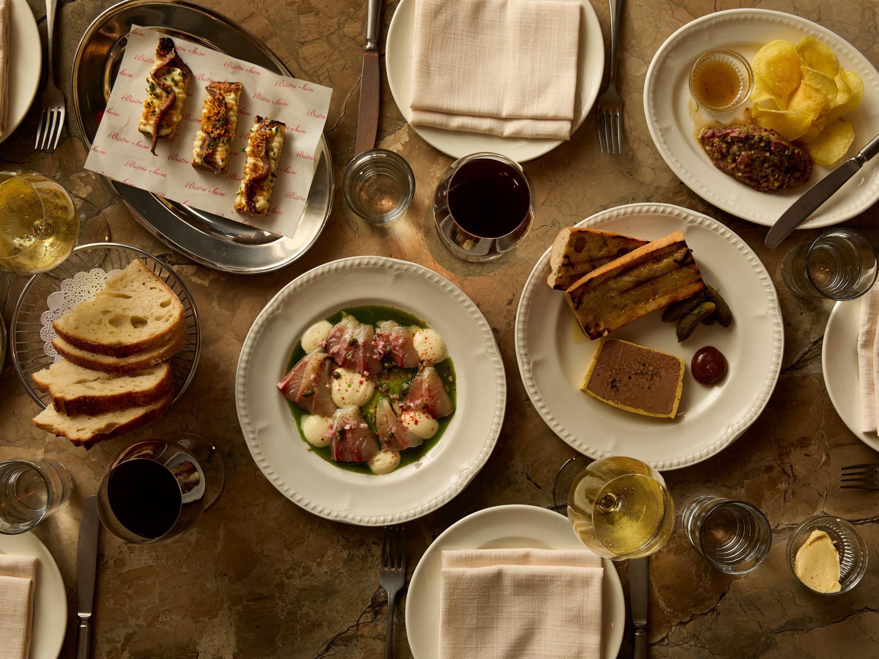 House Sourdough, Anchovy en Croûtes, Kingfish Crudo