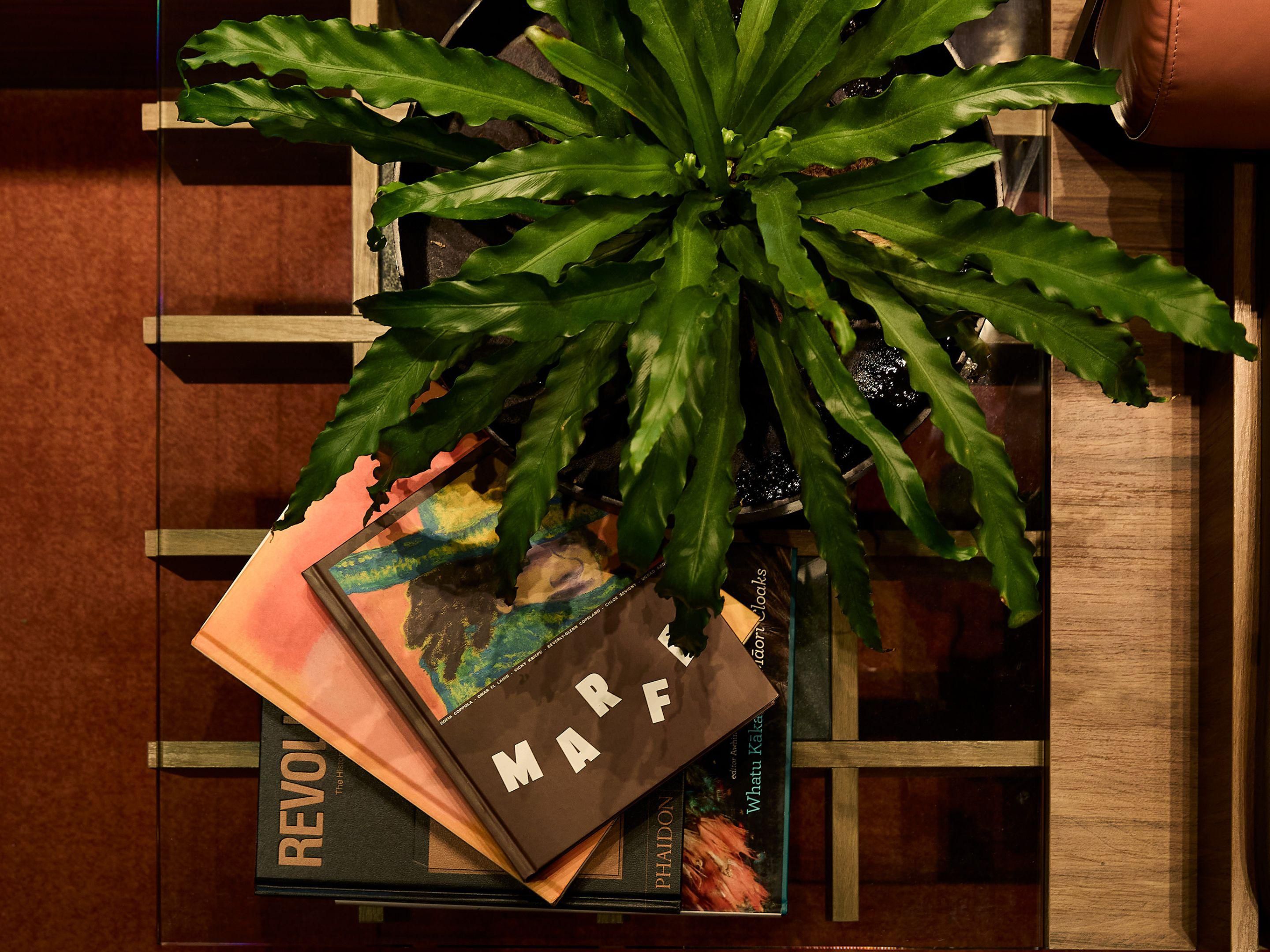 Feel at Home in Our Inviting Lobby With Books to Enjoy