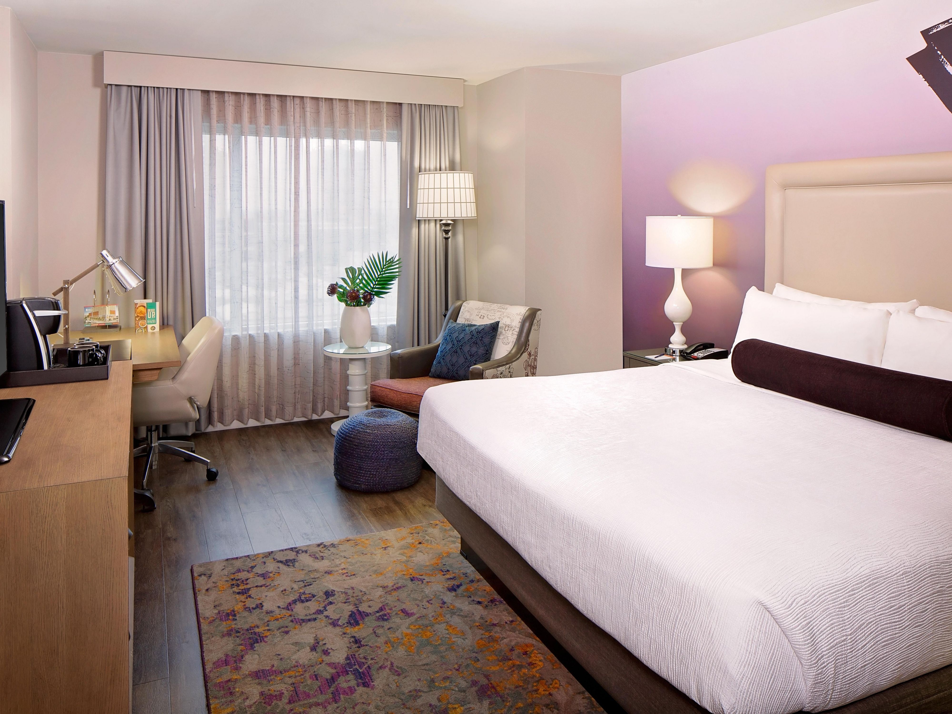 Rest easy in our king room with local art in downtown Austin.