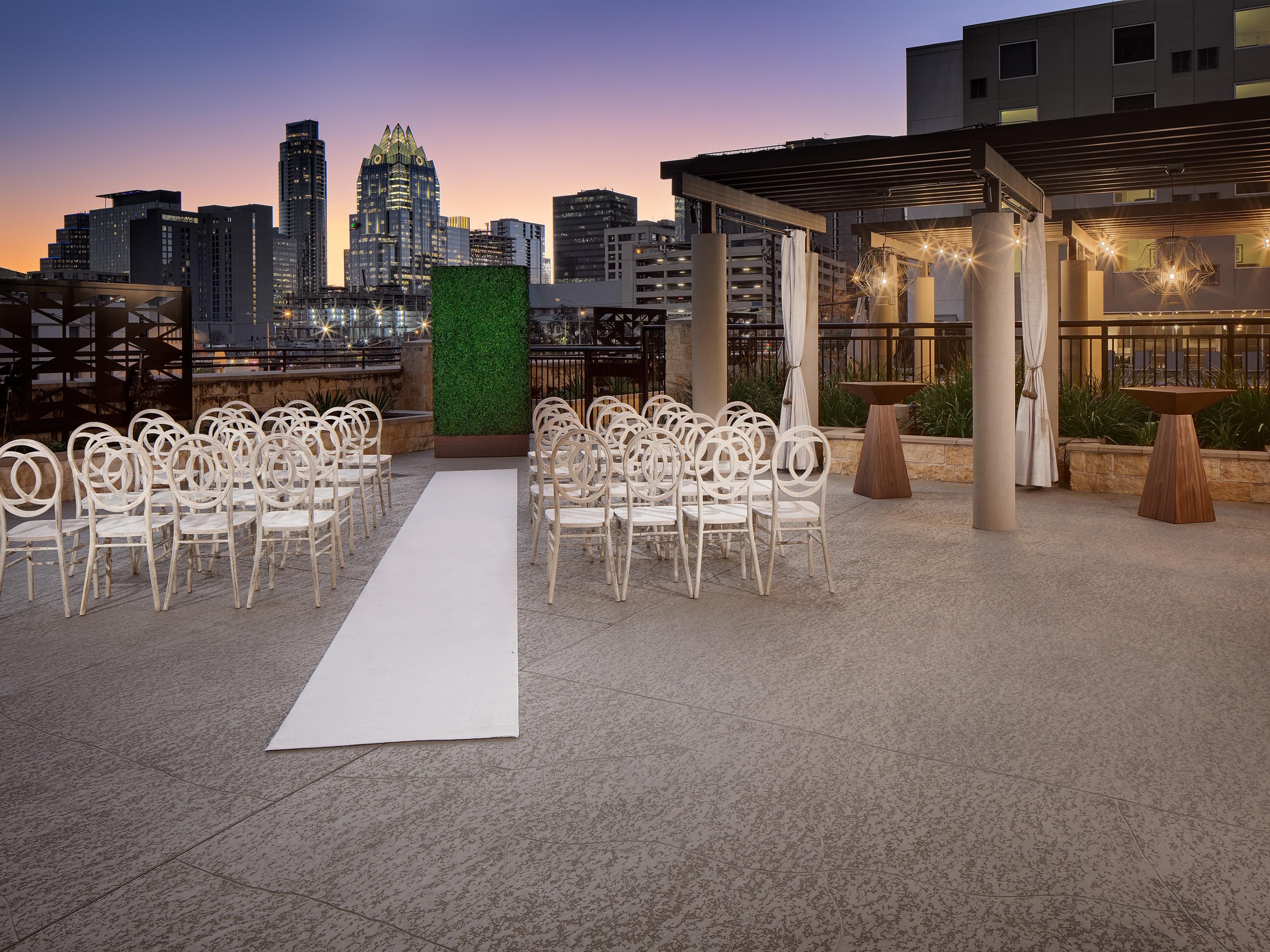 Celebrate your wedding on our rooftop with downtown Austin views.