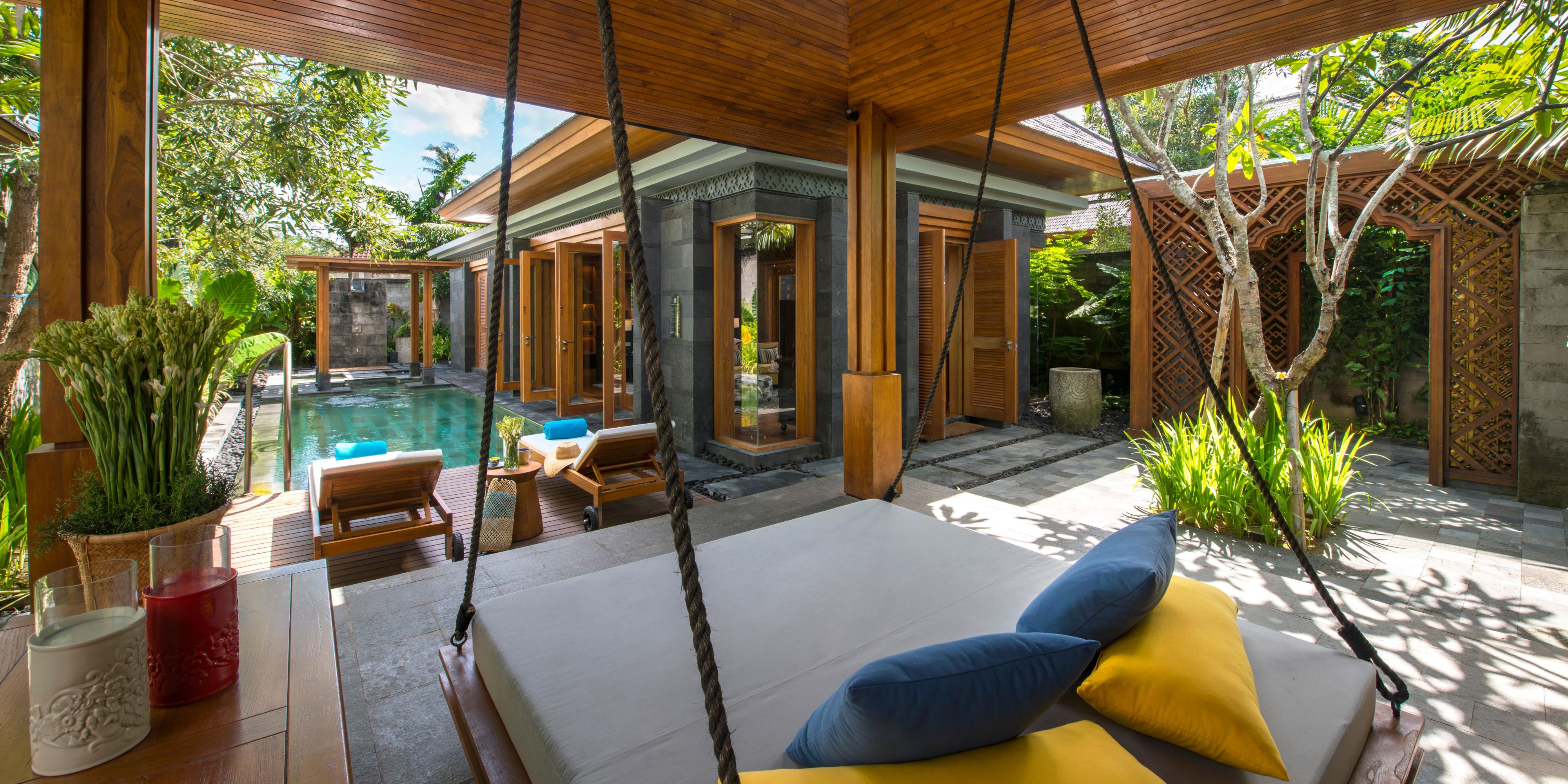 Generous outdoor living area with a dedicated dining pavilion