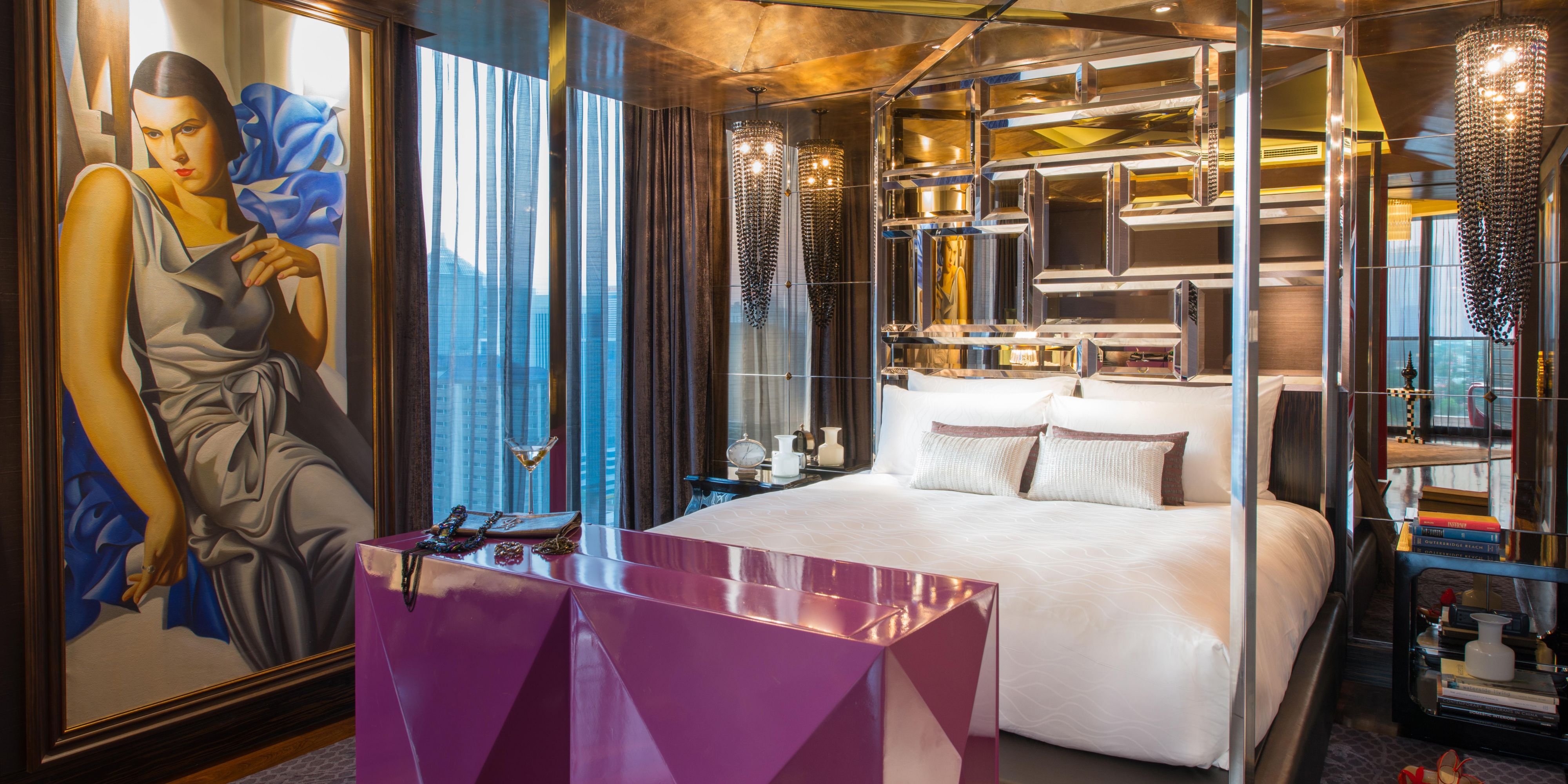 The glamourous bedroom in the hotel's unique suite.