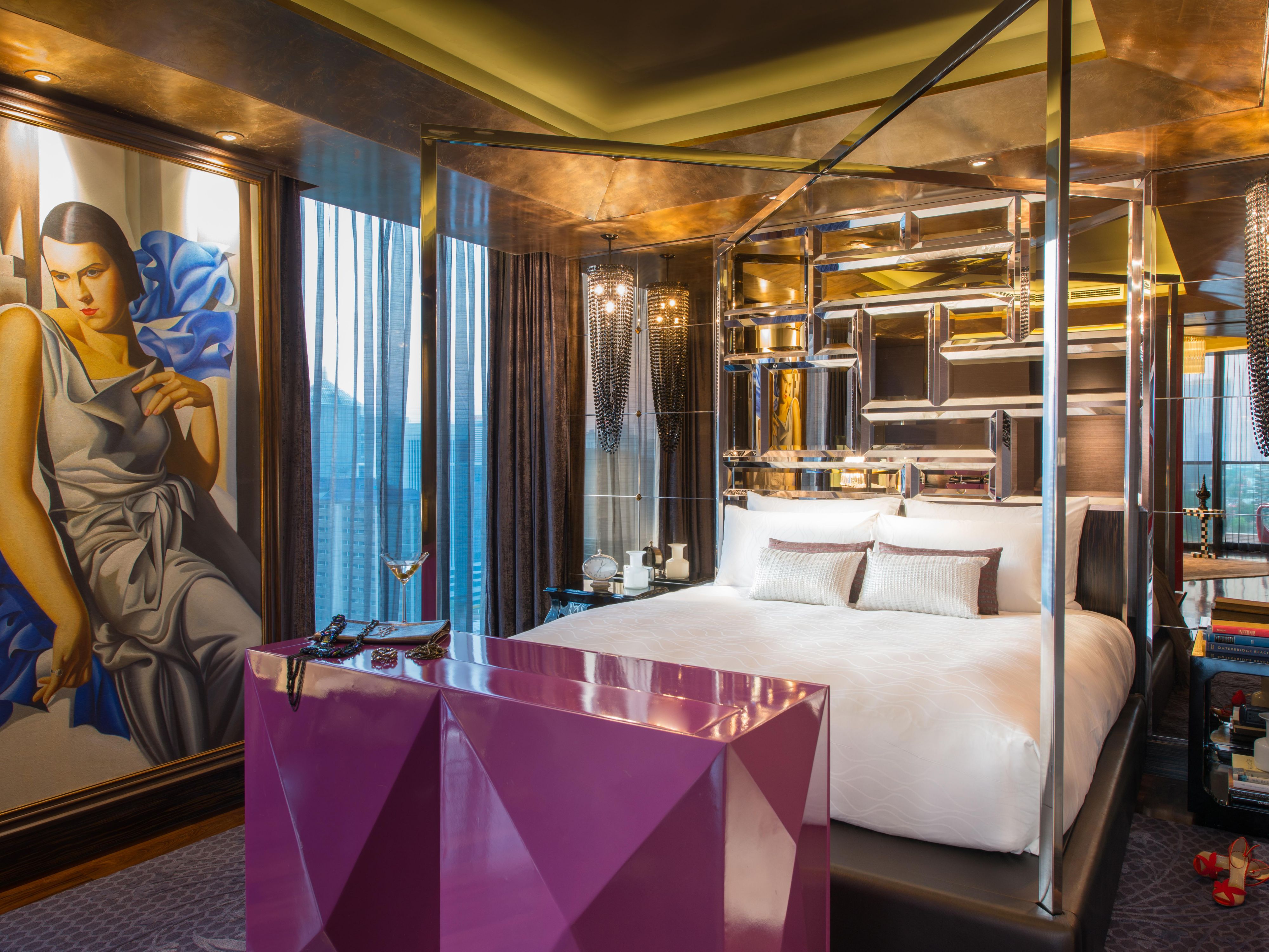 The glamourous bedroom in the hotel's unique suite.