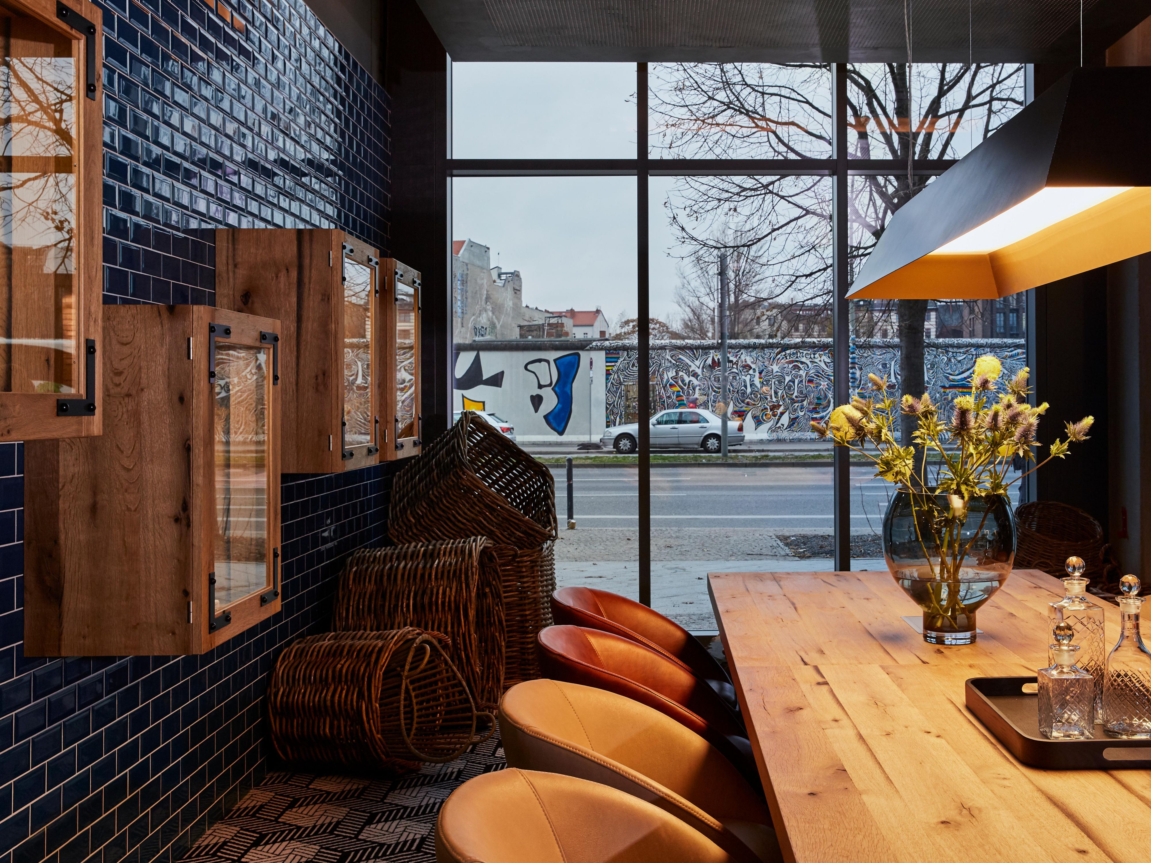 Our hotel lobby, with a great view of the East Side Gallery