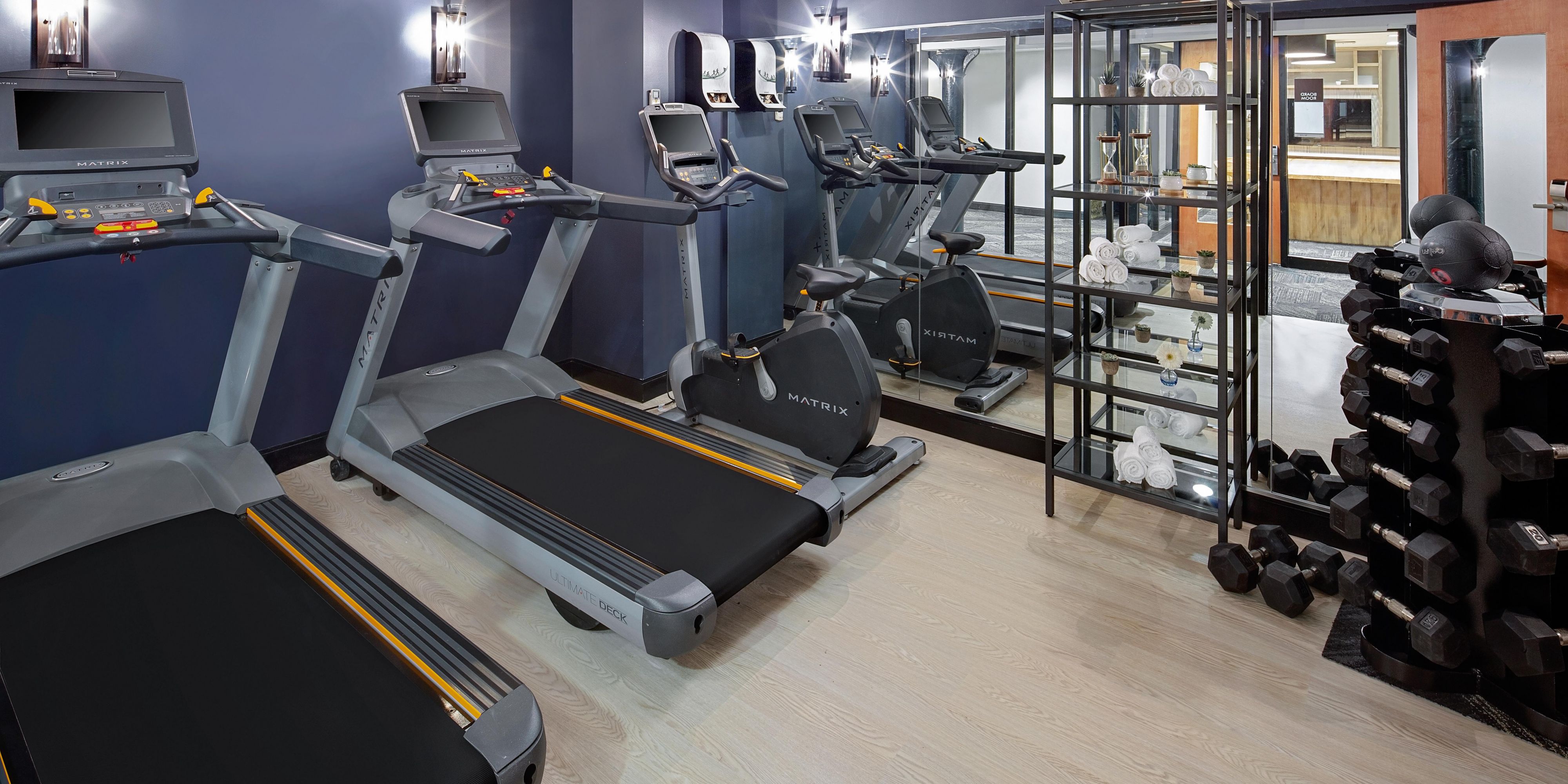 Stay healthy at our 24/7 fitness center with new equipment.