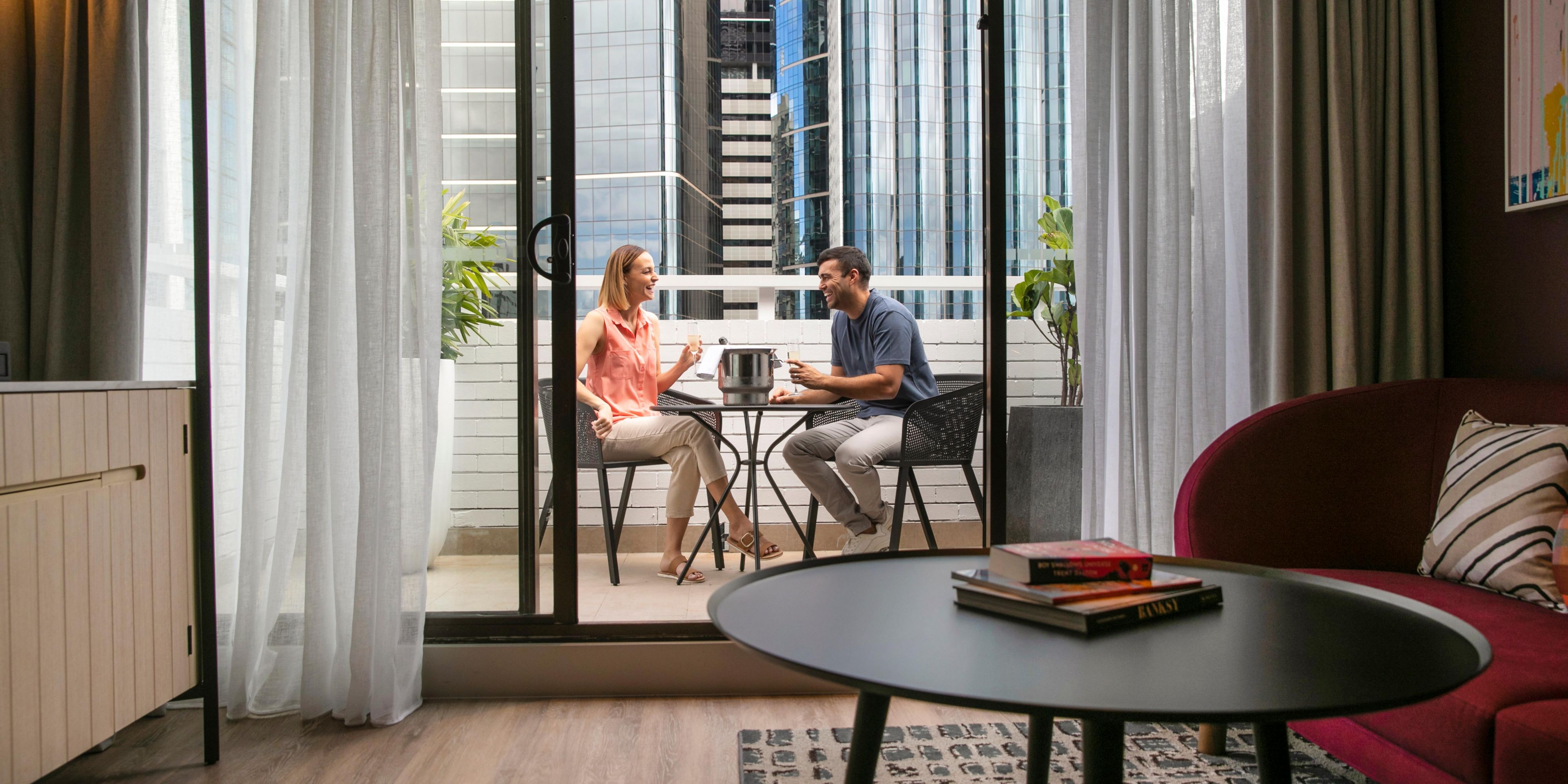 The balcony overlooking the city