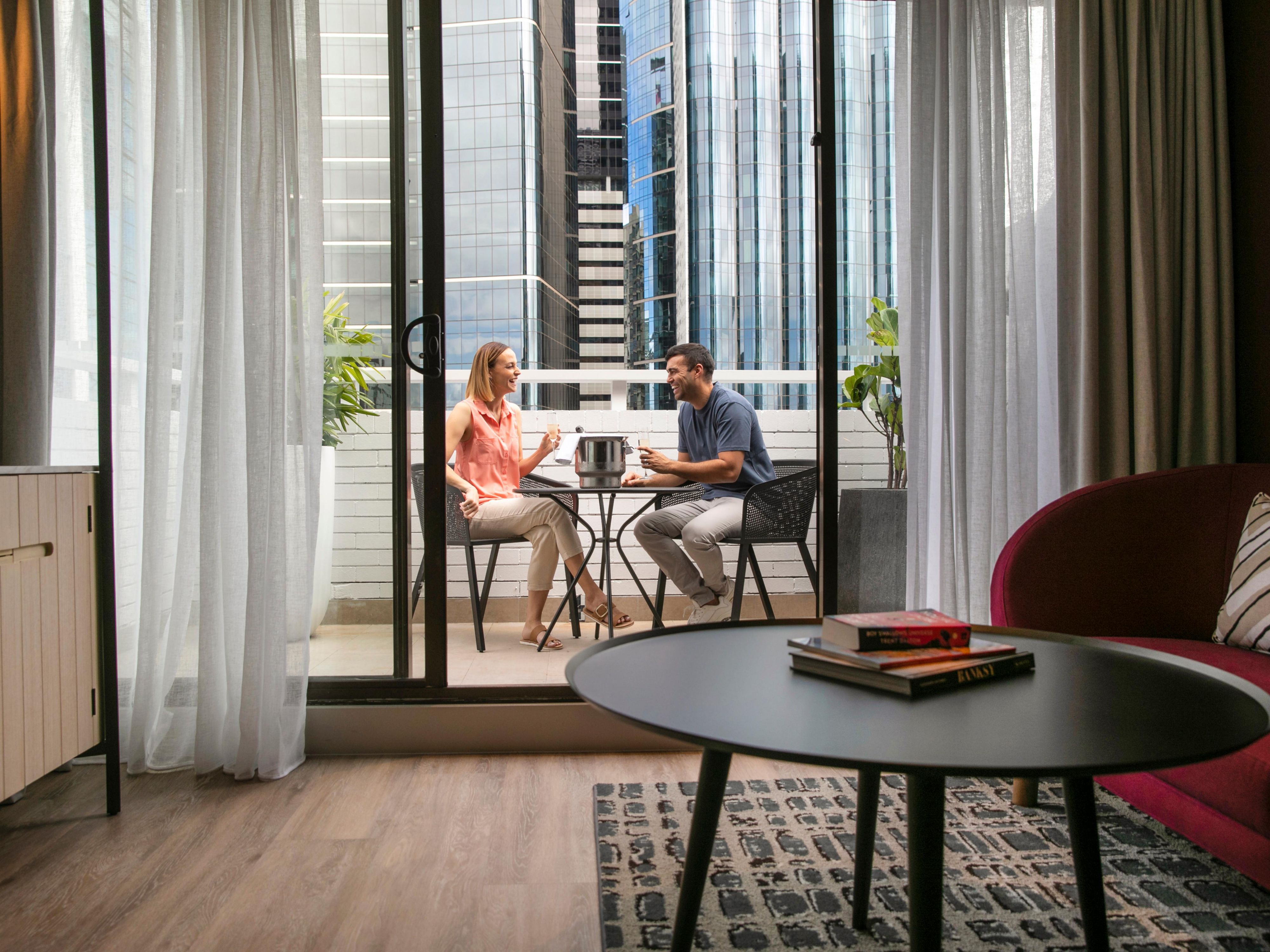 The balcony overlooking the city