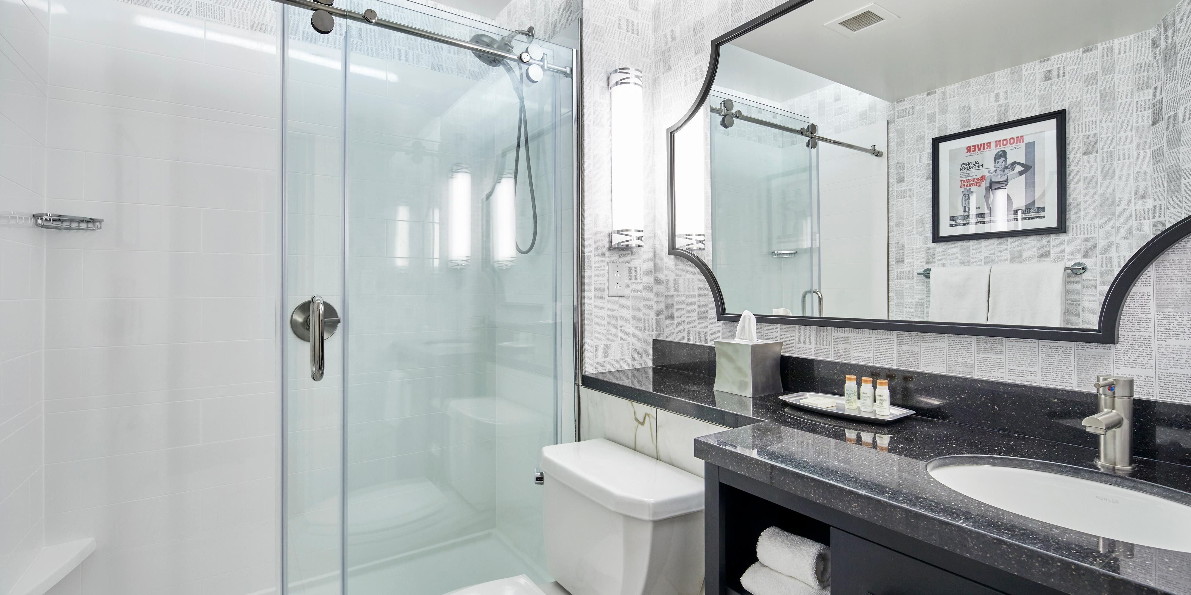 Bright and newly renovated guest bath with spacious vanity