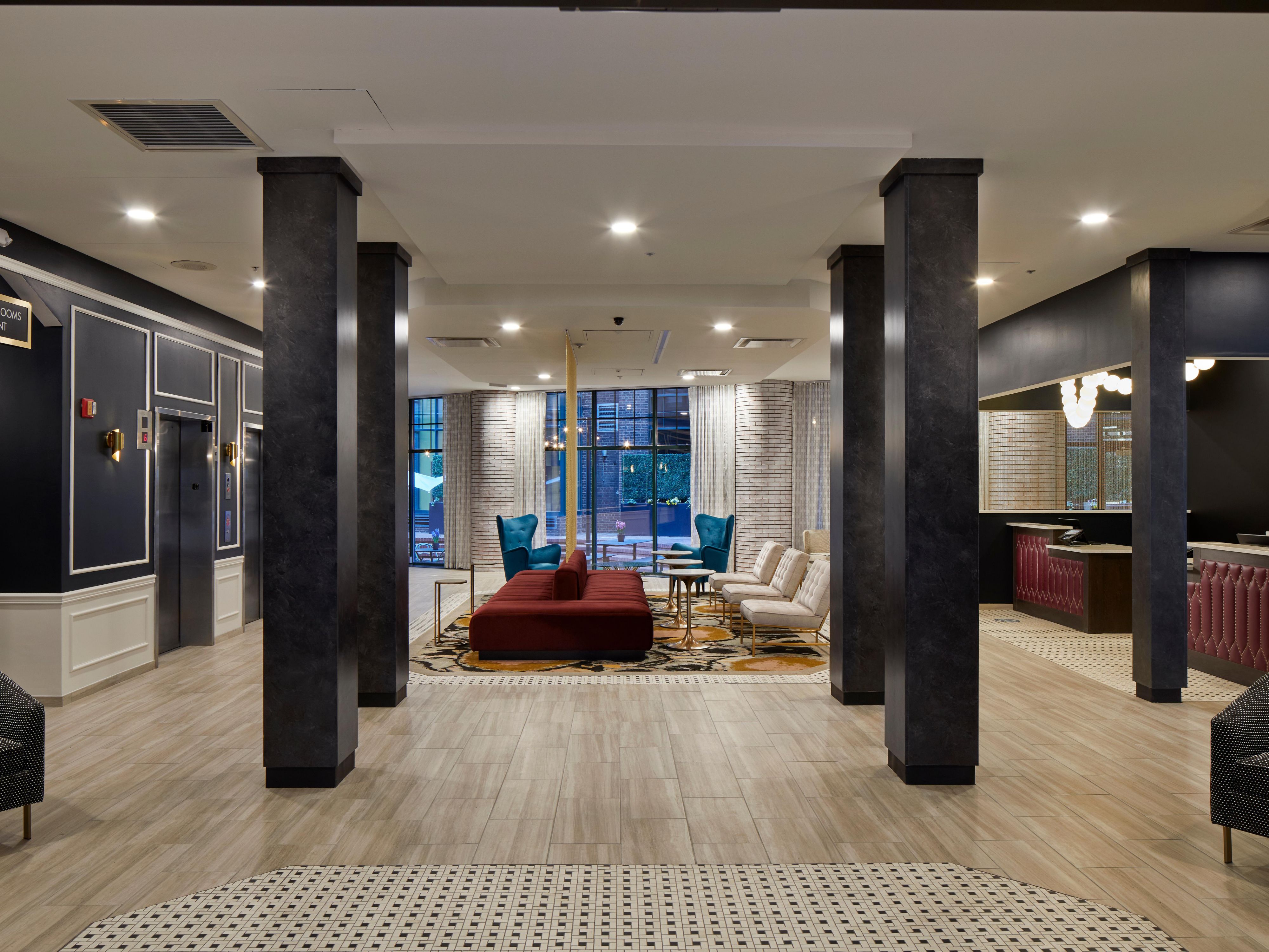Stylish lobby with local Cleveland character