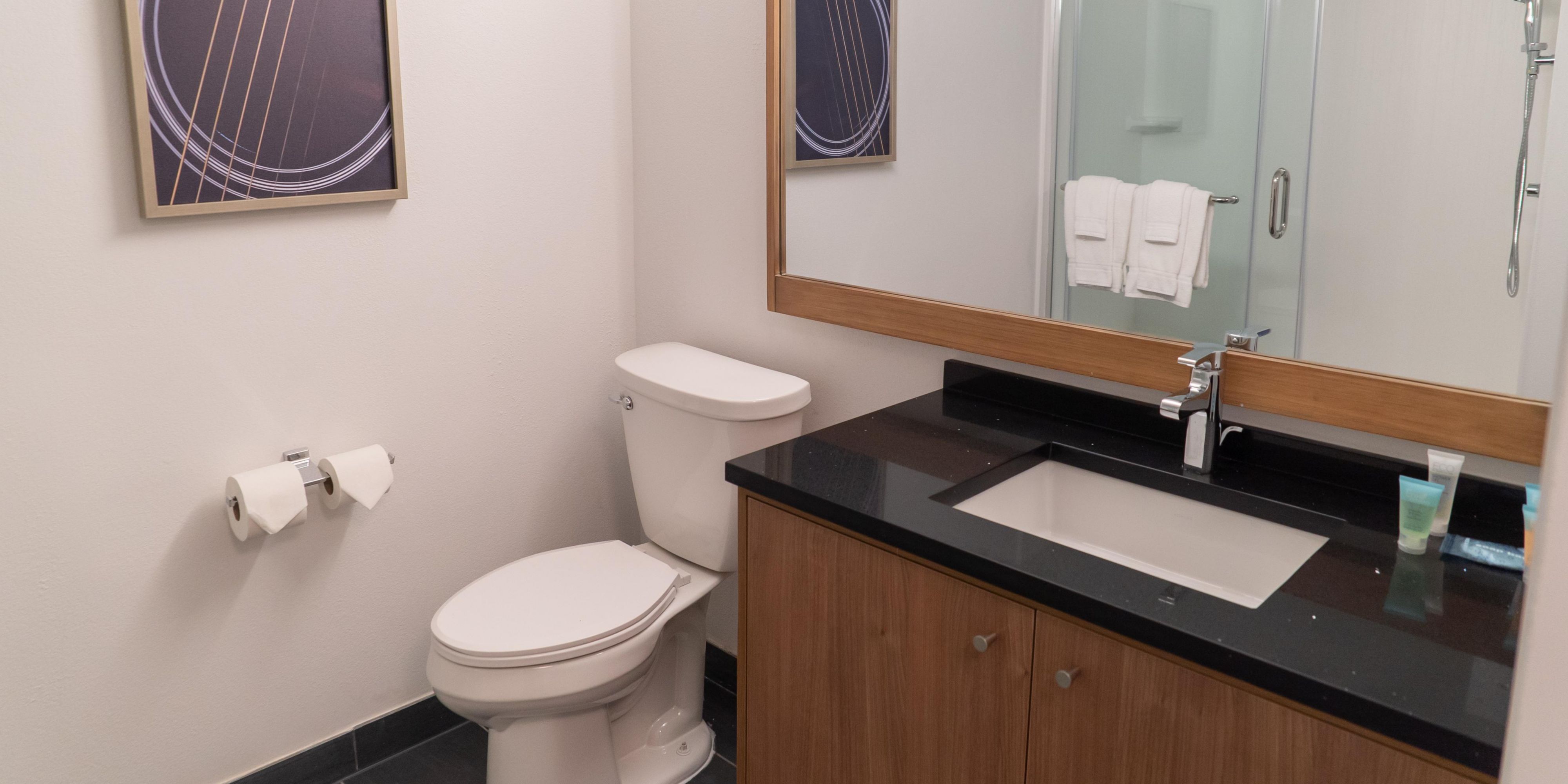 Enjoy ample counter space in our spacious guest bathrooms.