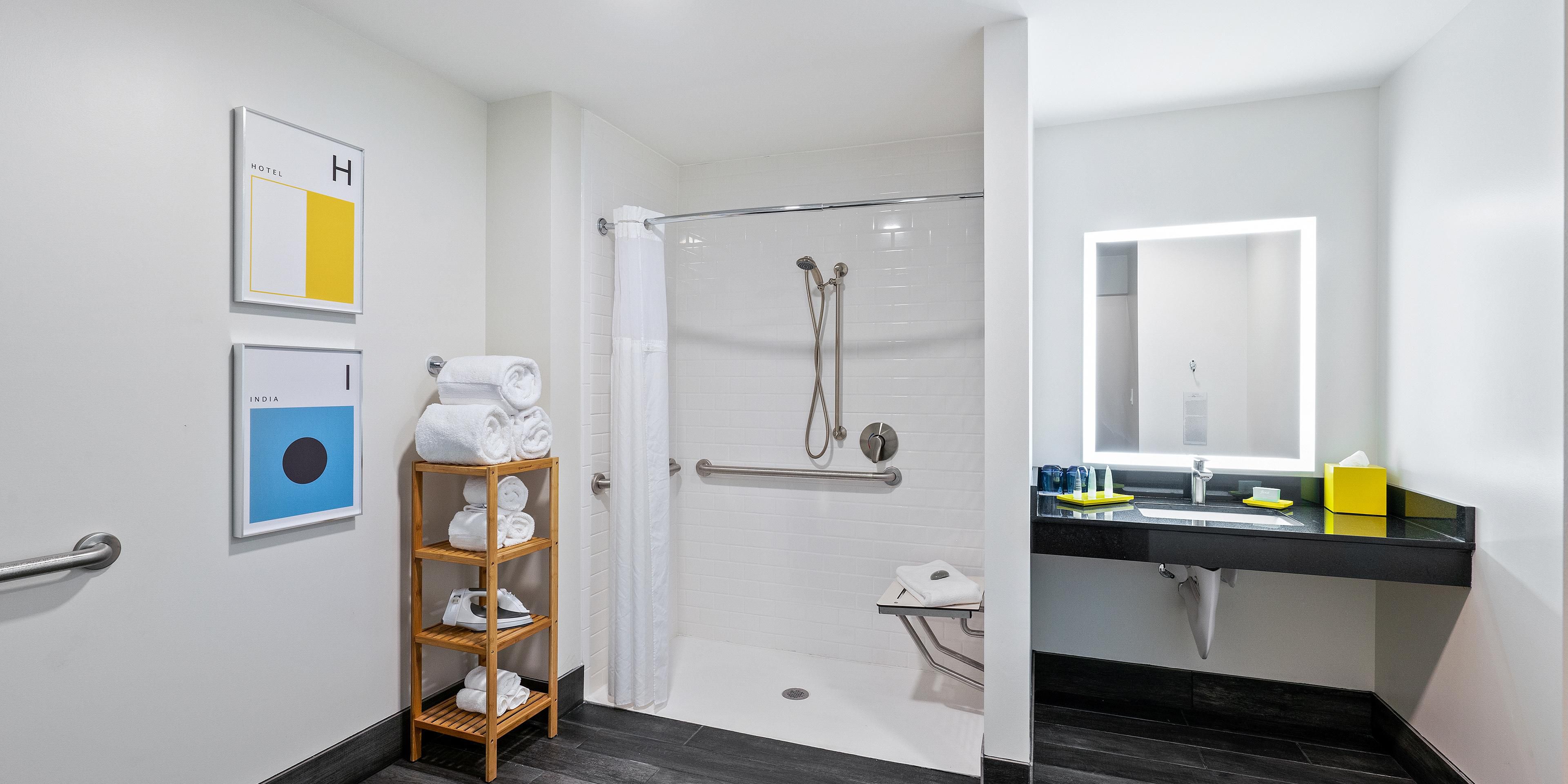 Accessible bathroom with a roll-in shower
