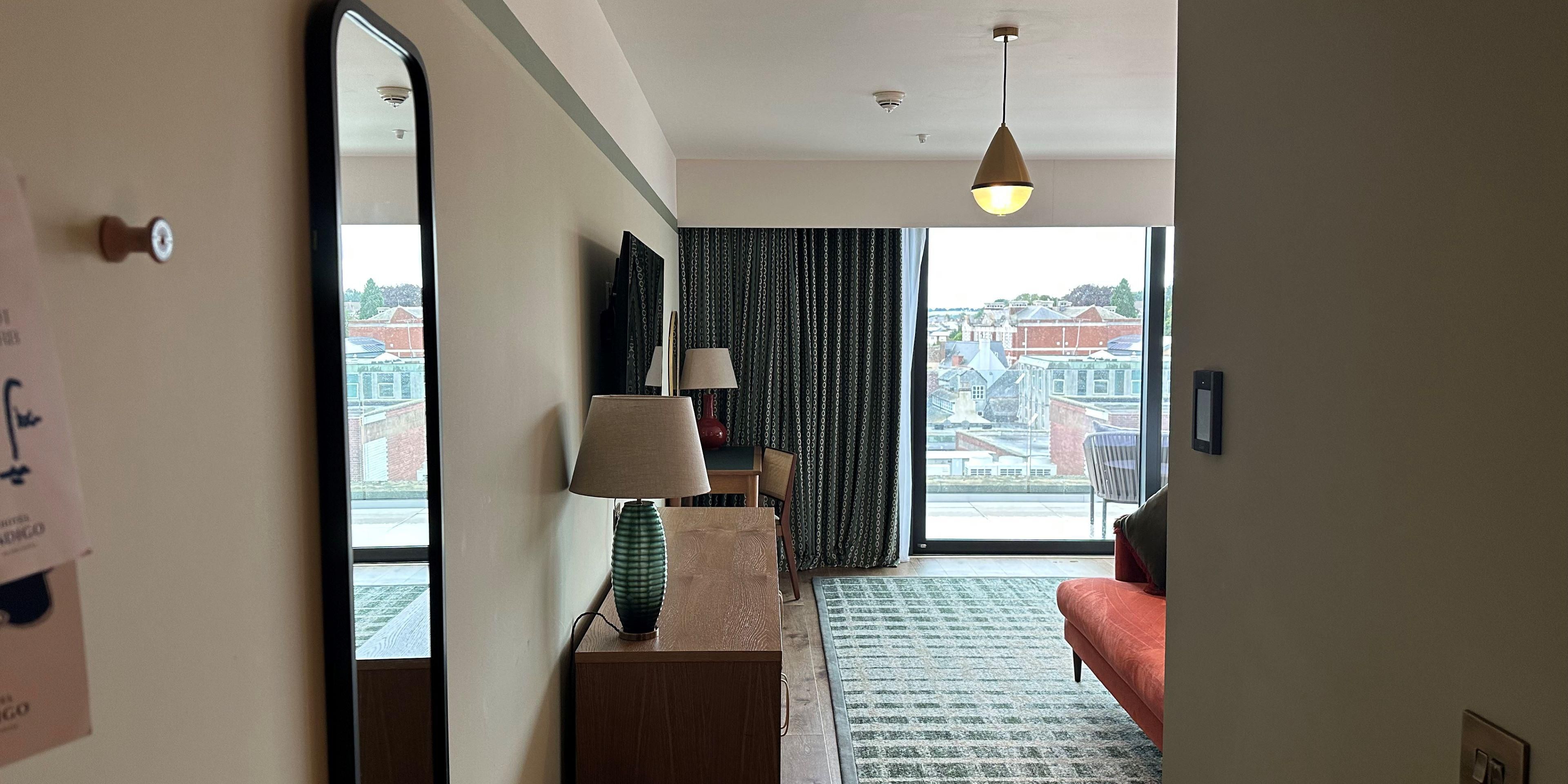 Entrance to Super King Suite with Balcony View. Roll Top Bath