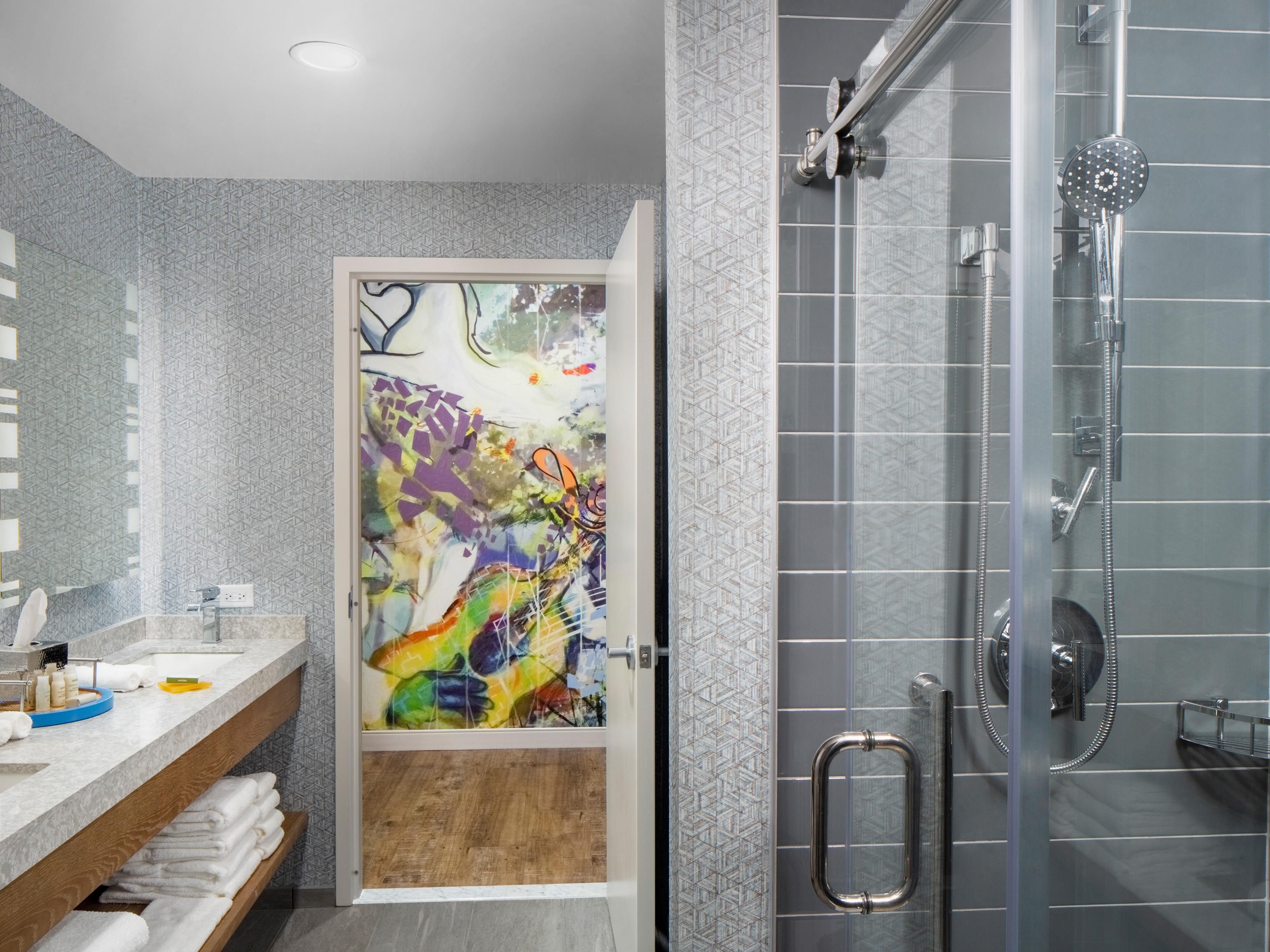 Upscale bathroom with Aveda Products