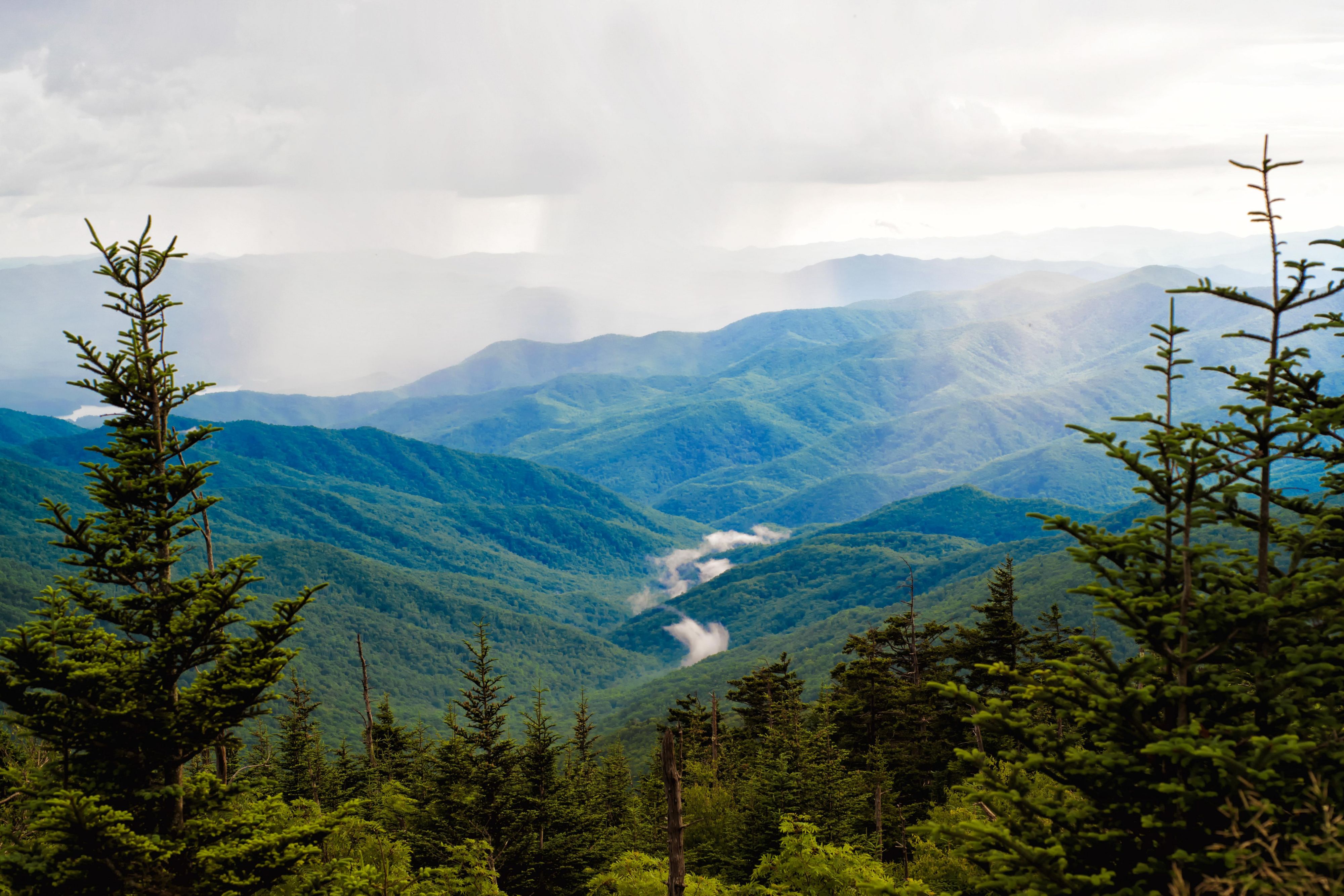 Fog rolling over the Smoky Mountain range.