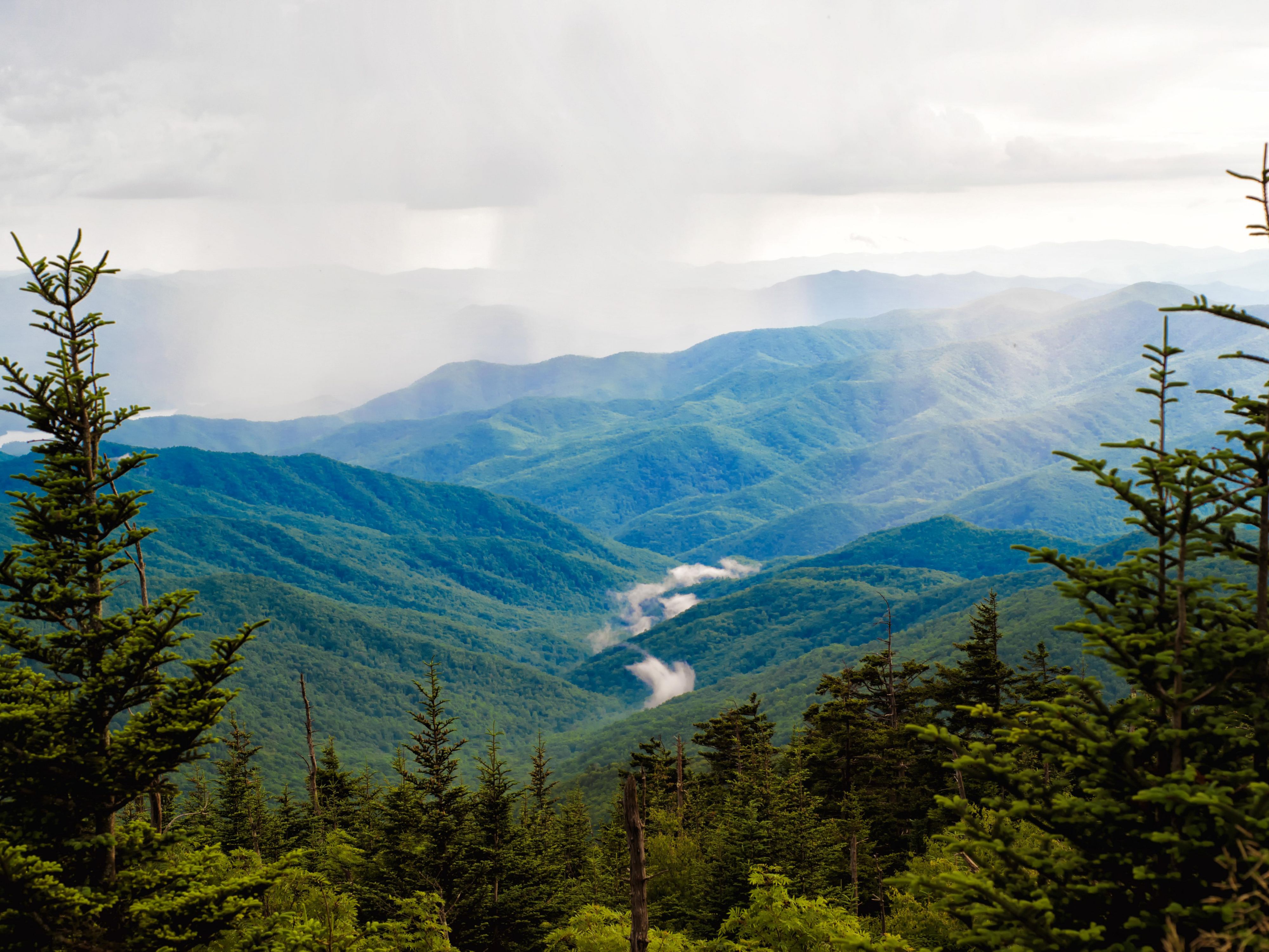 Fog rolling over the Smoky Mountain range.