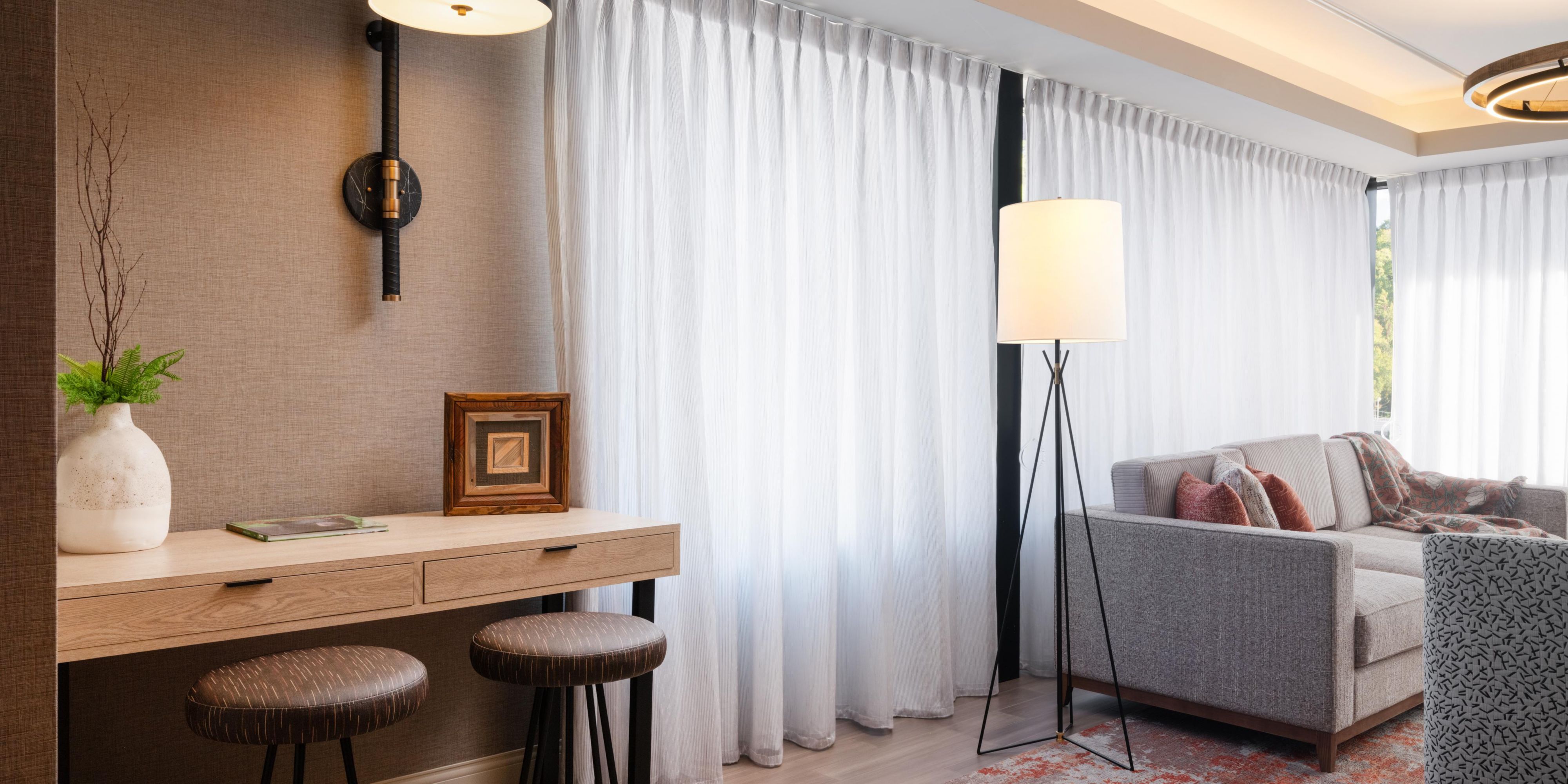 Work and relax in the one bedroom suite living area