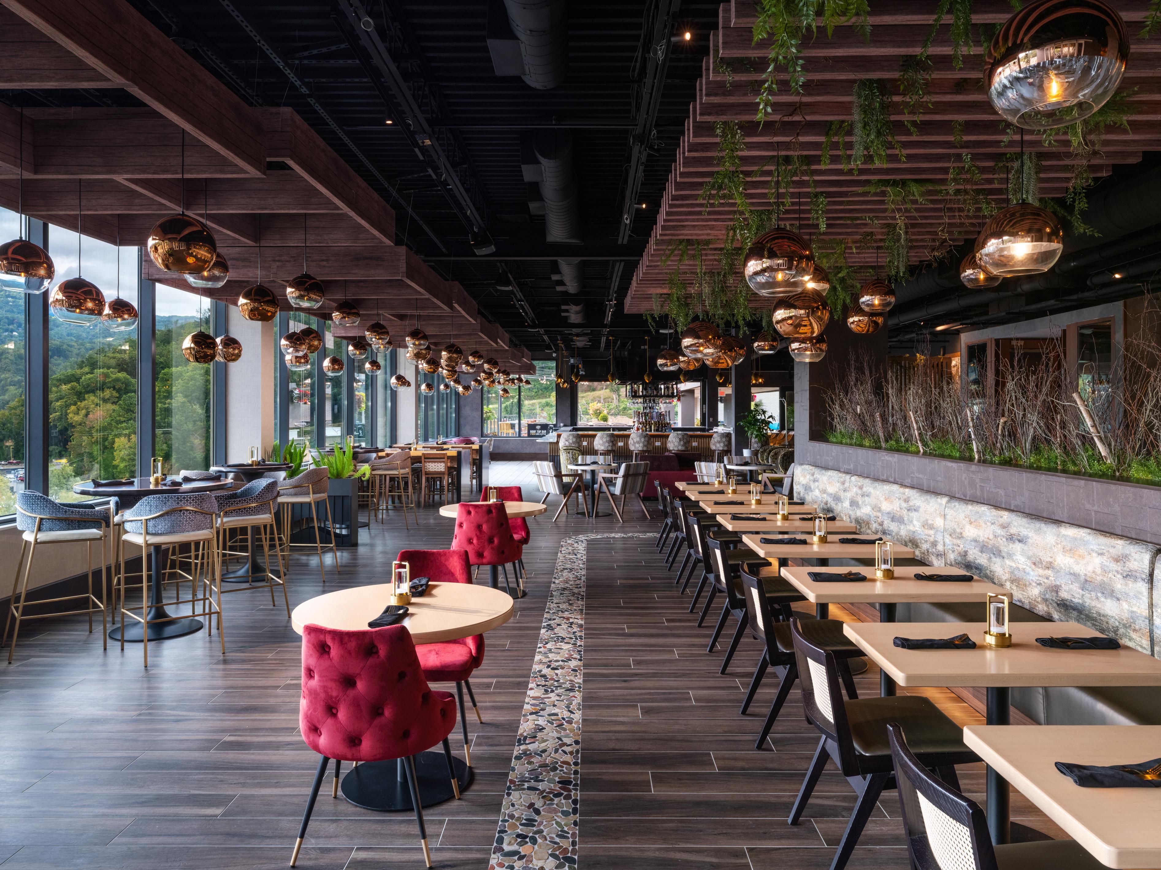Altitude Rooftop Bar seating area with views.