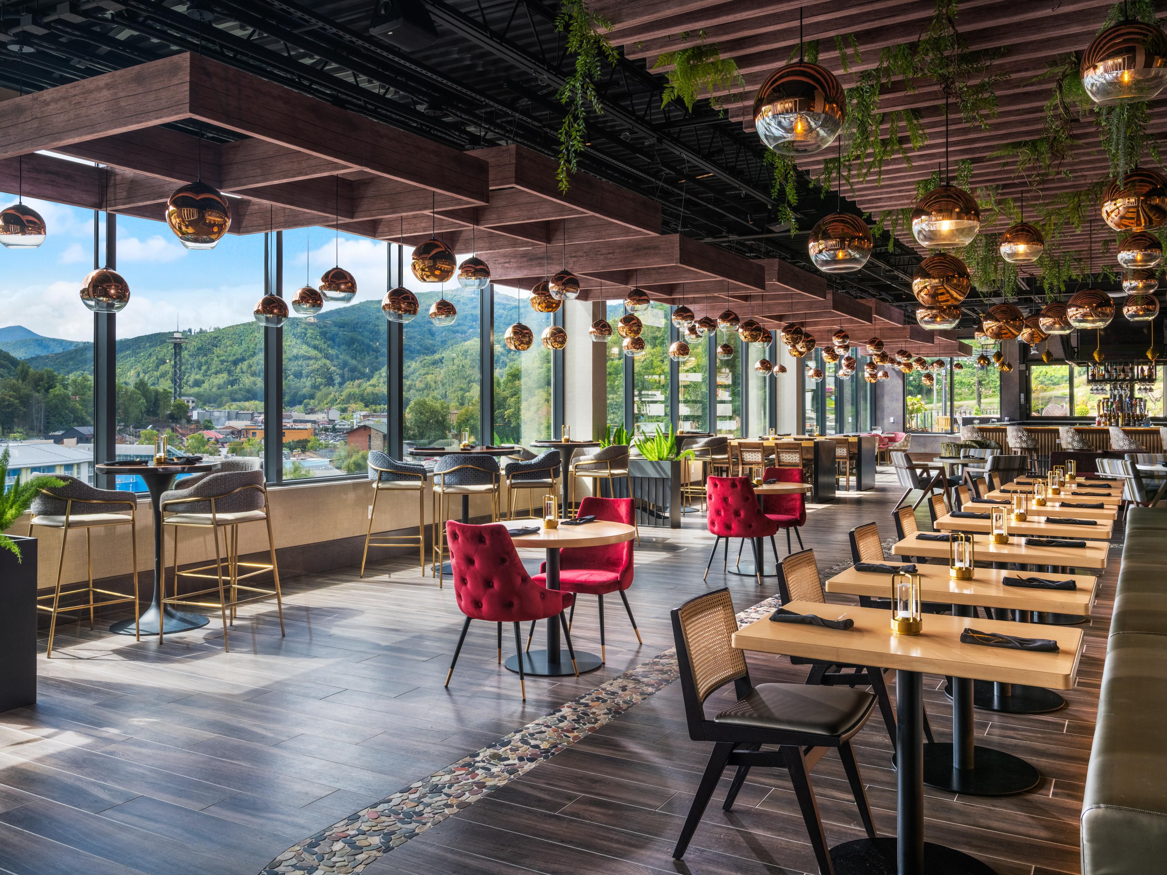 Rooftop restaurant with Smoky Mountain views in Gatlinburg.